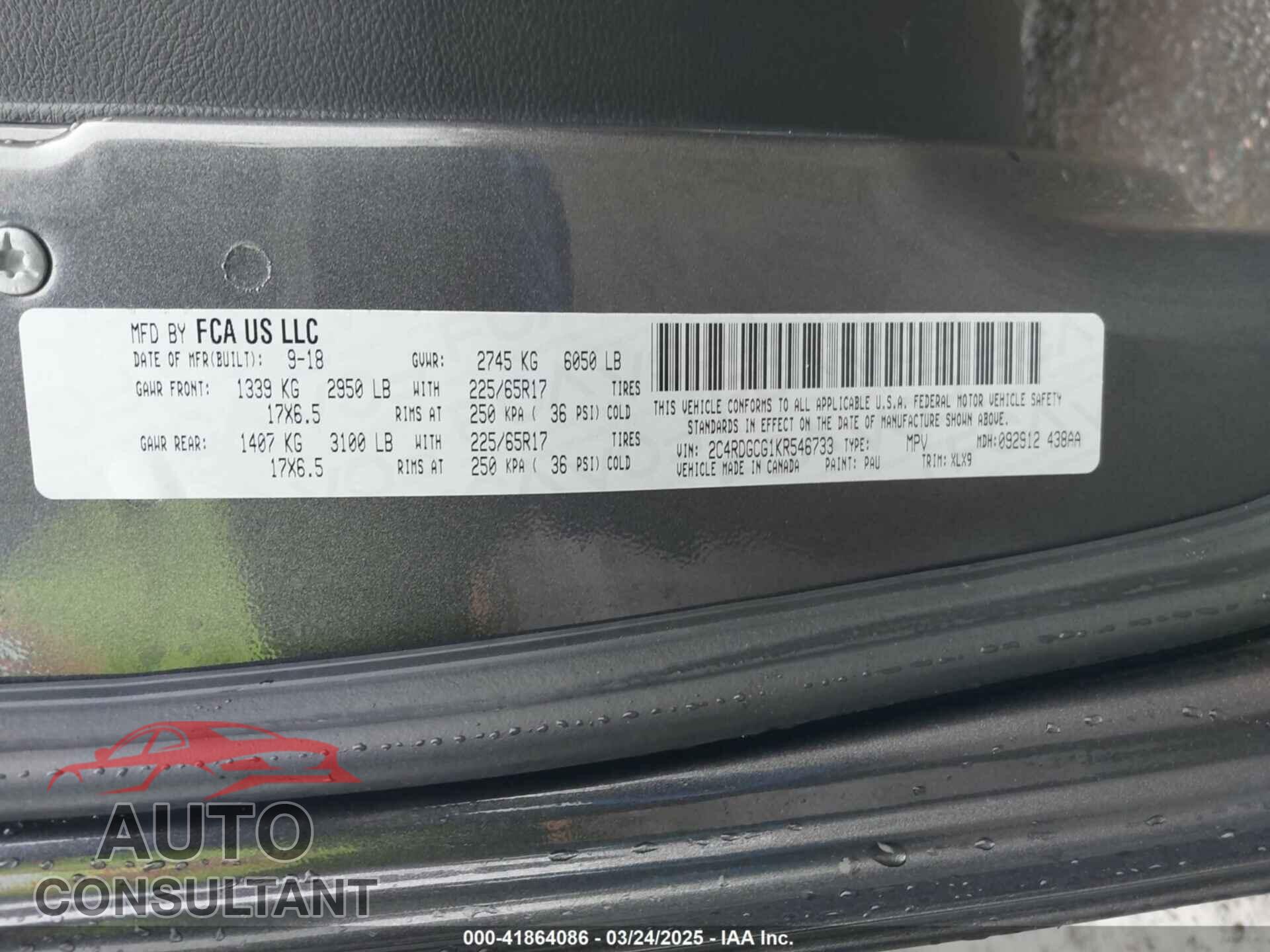 DODGE GRAND CARAVAN 2019 - 2C4RDGCG1KR546733