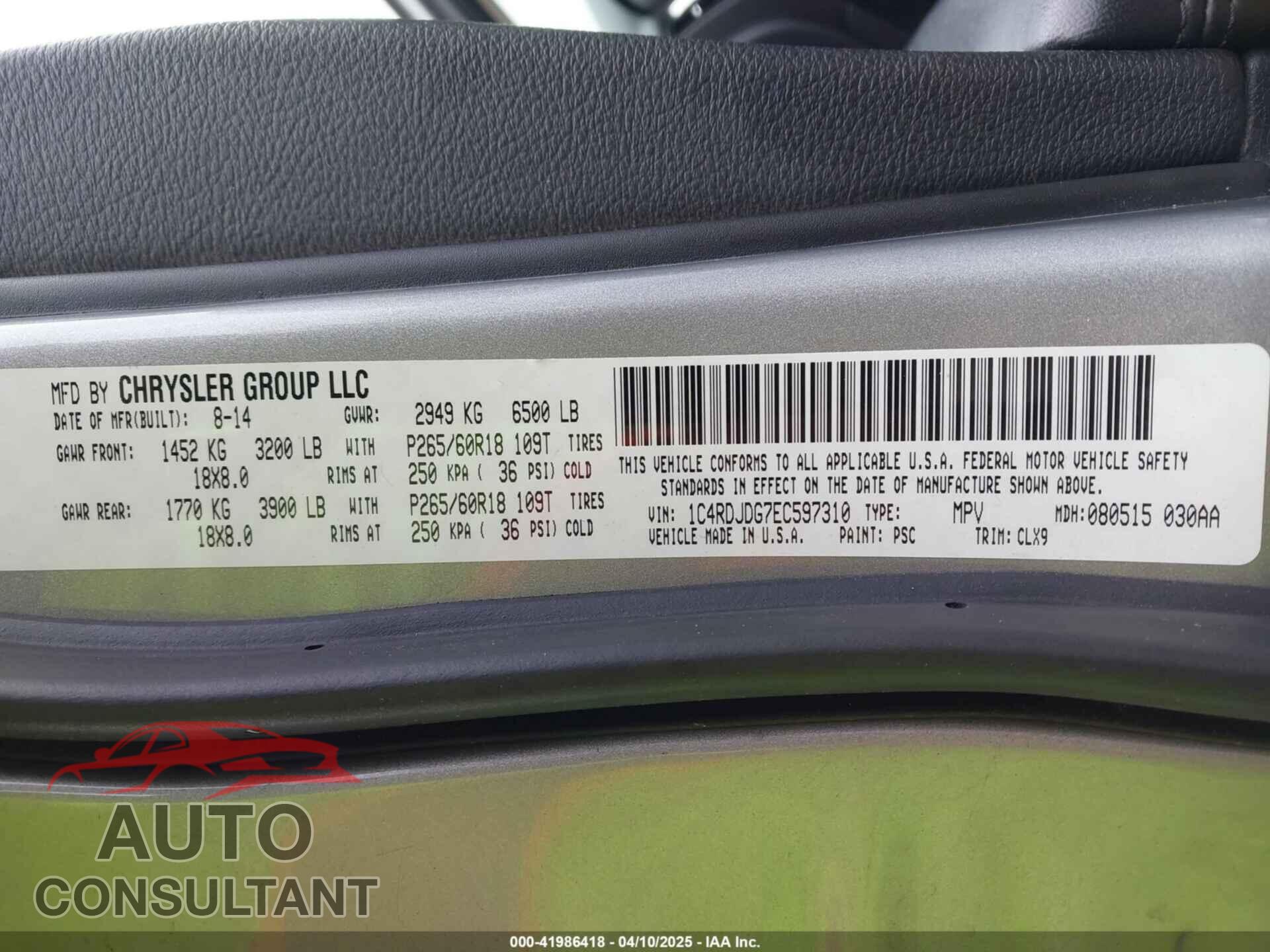 DODGE DURANGO 2014 - 1C4RDJDG7EC597310
