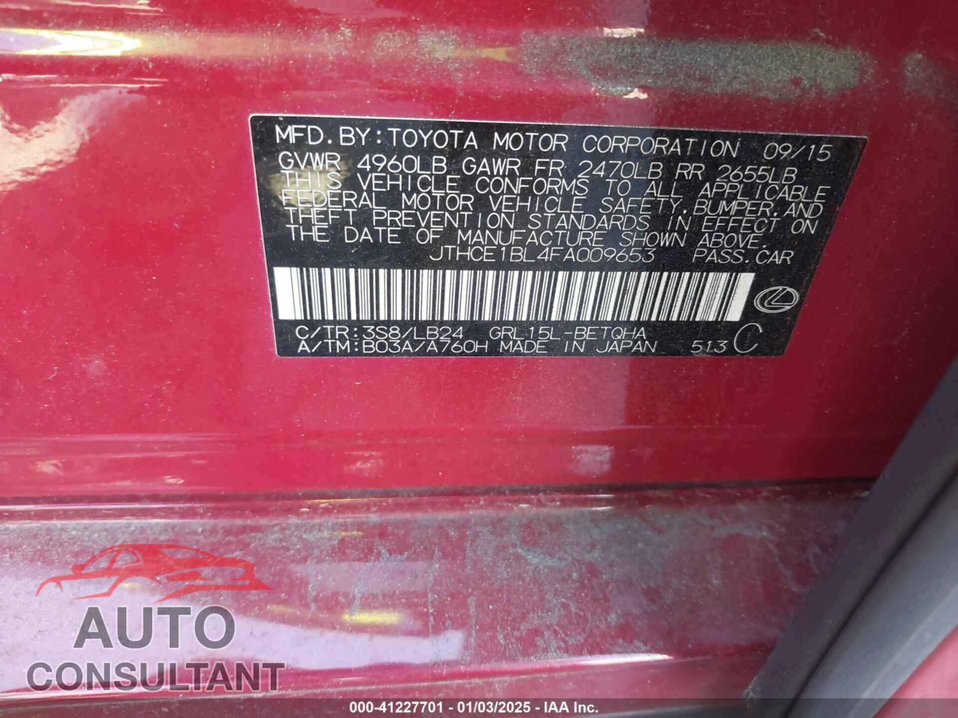 LEXUS GS 2015 - JTHCE1BL4FA009653