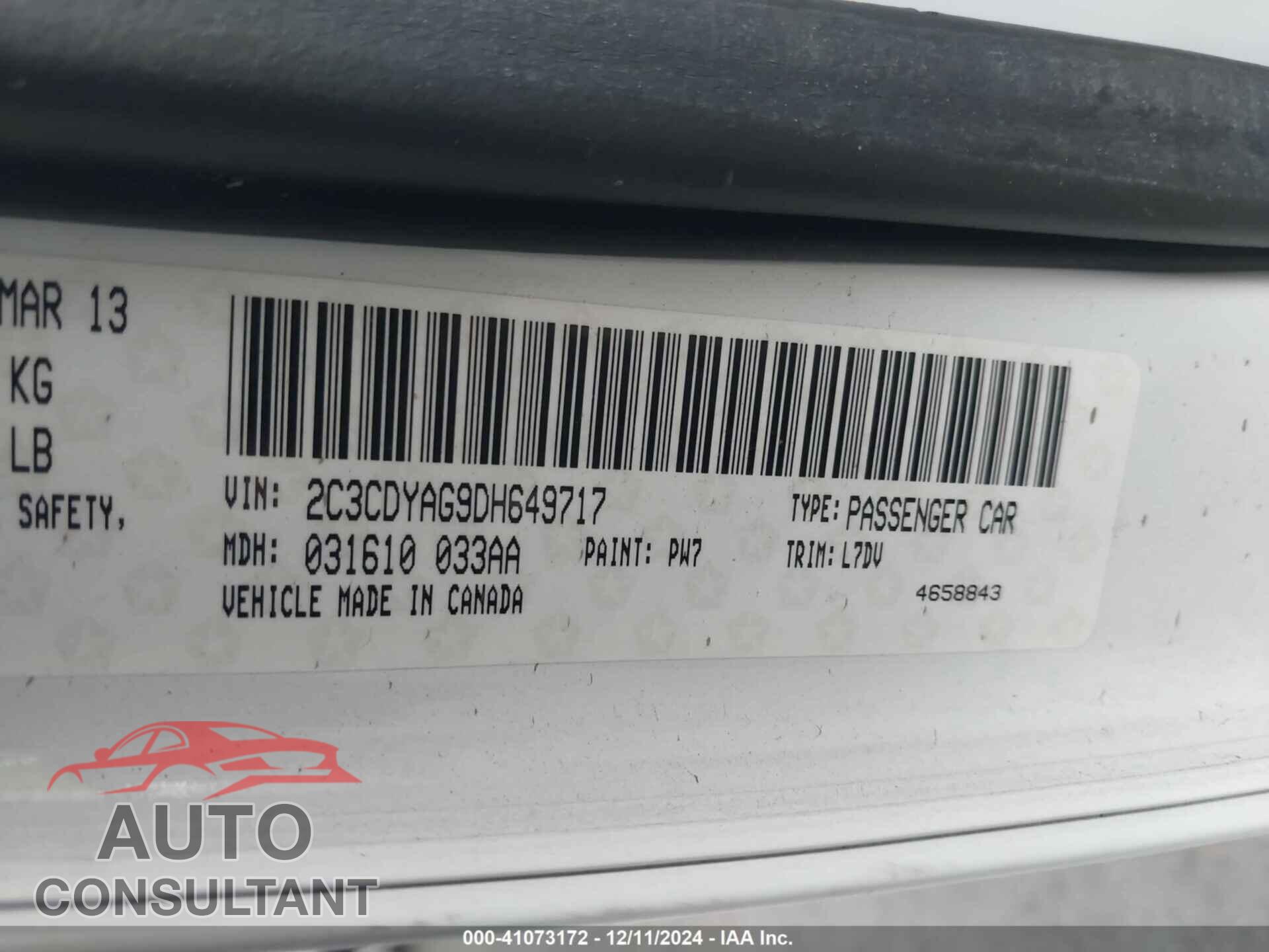 DODGE CHALLENGER 2013 - 2C3CDYAG9DH649717