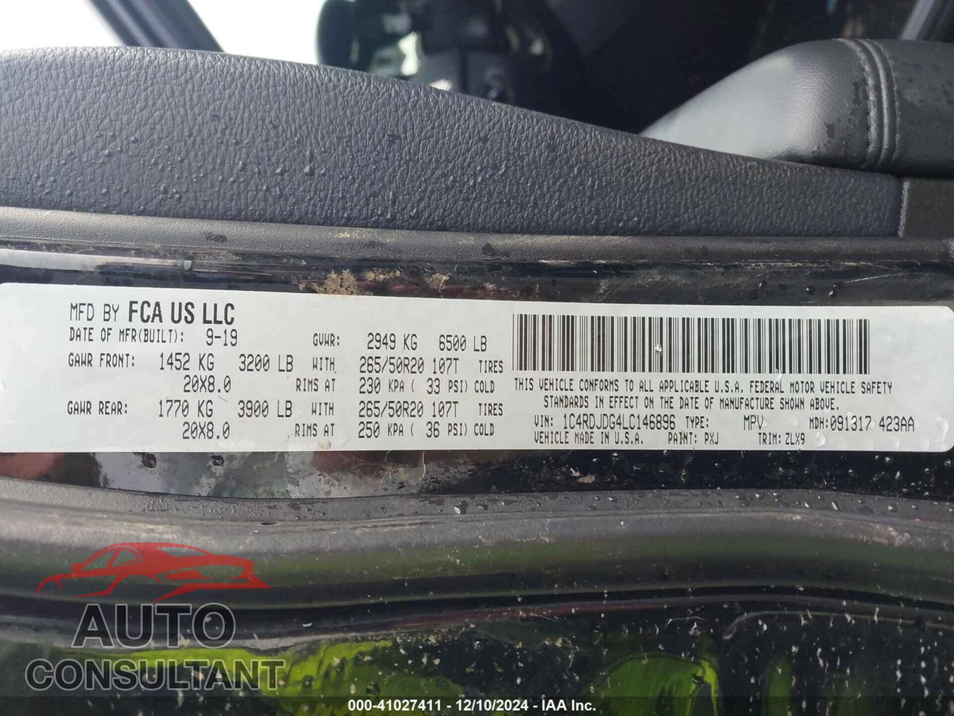 DODGE DURANGO 2020 - 1C4RDJDG4LC146896