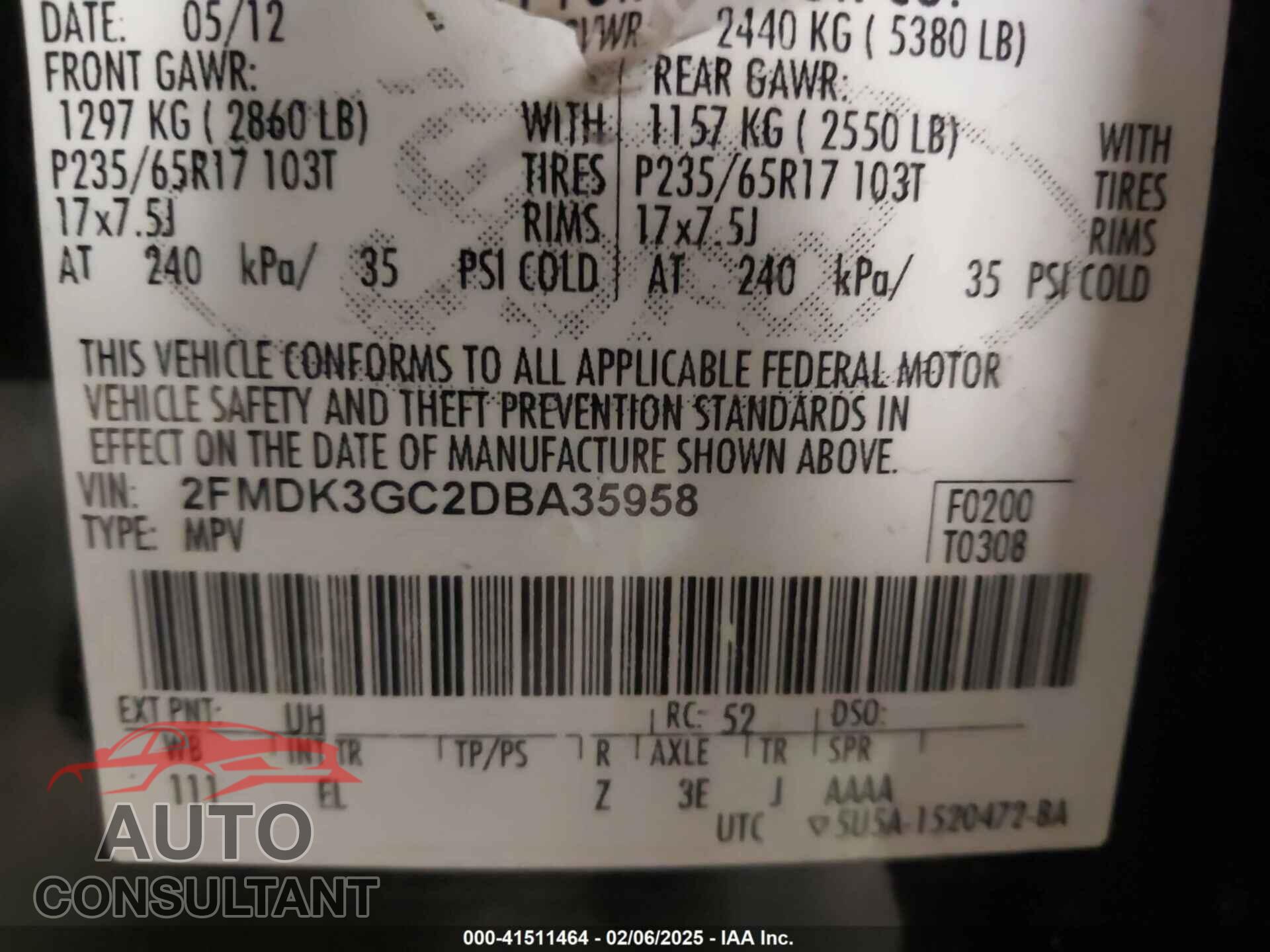 FORD EDGE 2013 - 2FMDK3GC2DBA35958