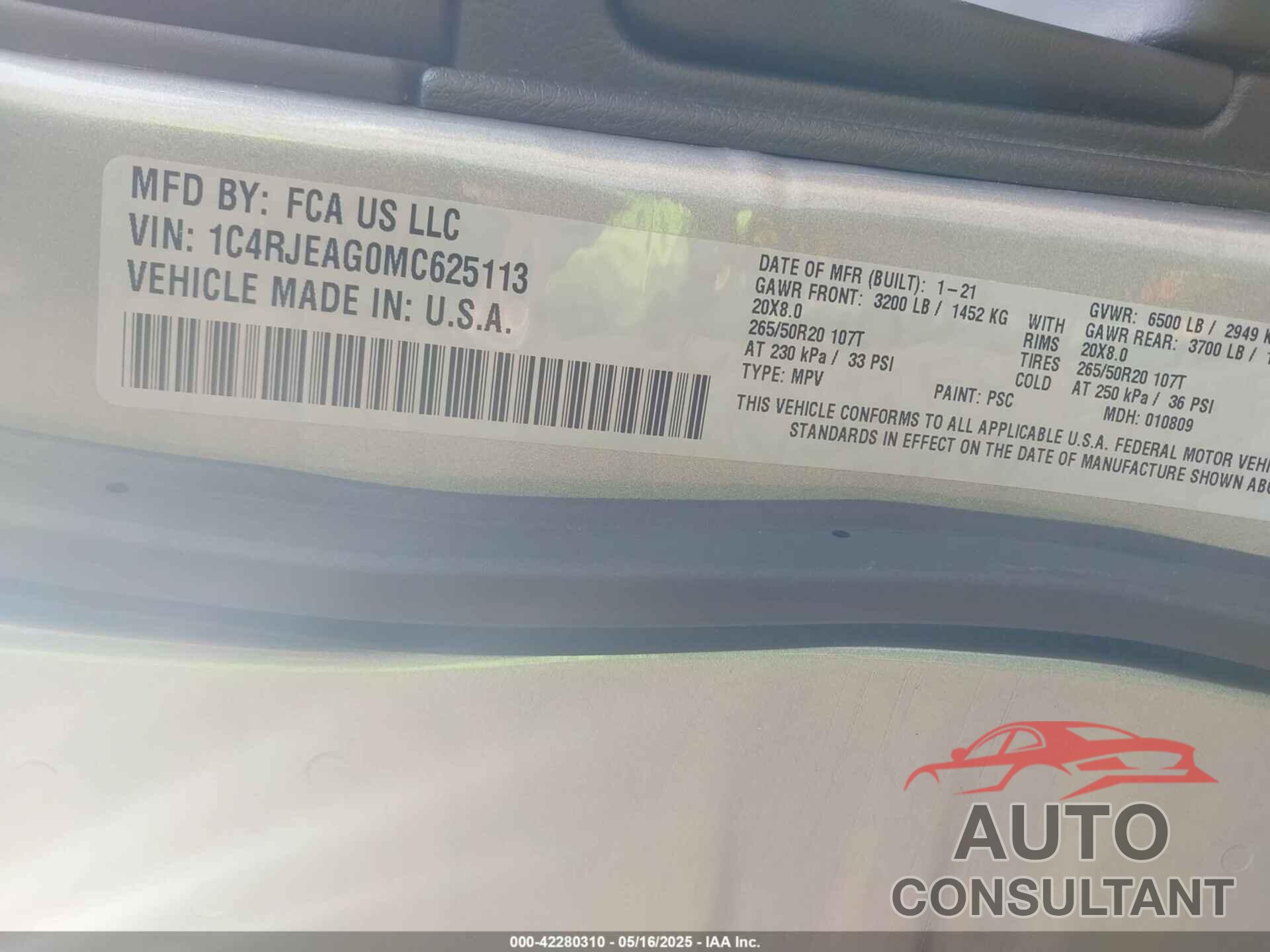 JEEP GRAND CHEROKEE 2021 - 1C4RJEAG0MC625113