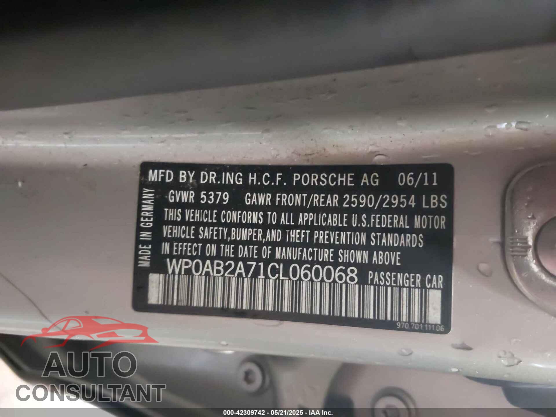 PORSCHE PANAMERA 2012 - WP0AB2A71CL060068