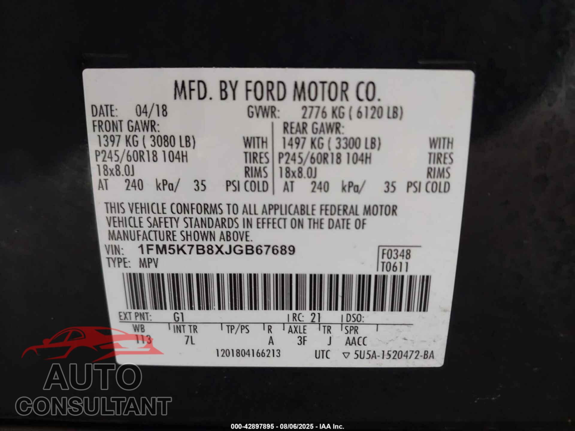 FORD EXPLORER 2018 - 1FM5K7B8XJGB67689