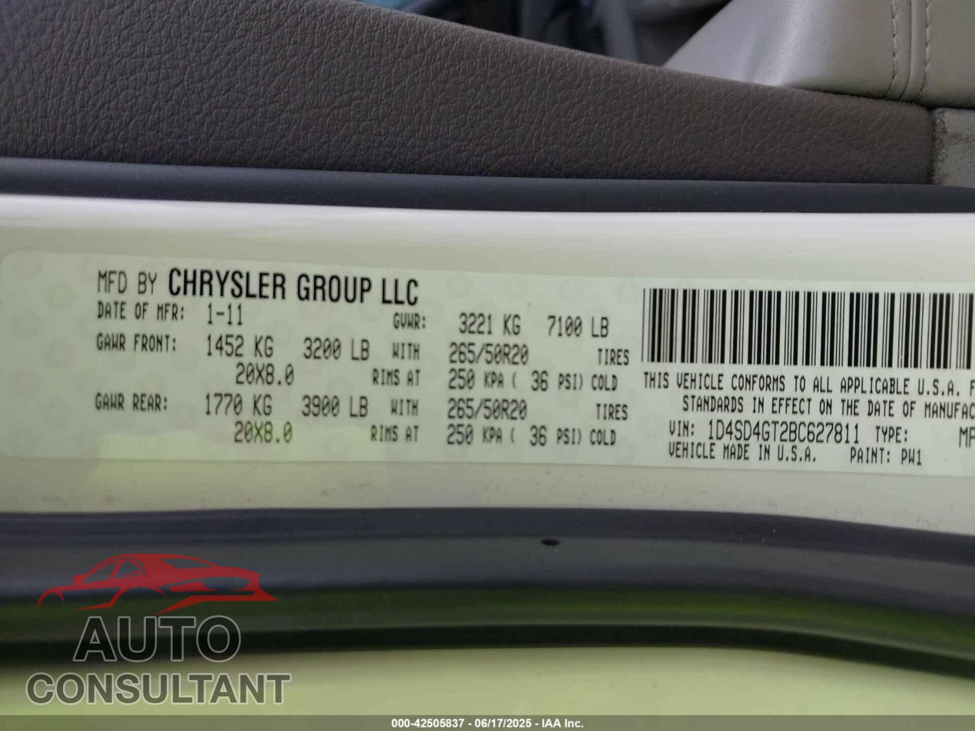 DODGE DURANGO 2011 - 1D4SD4GT2BC627811