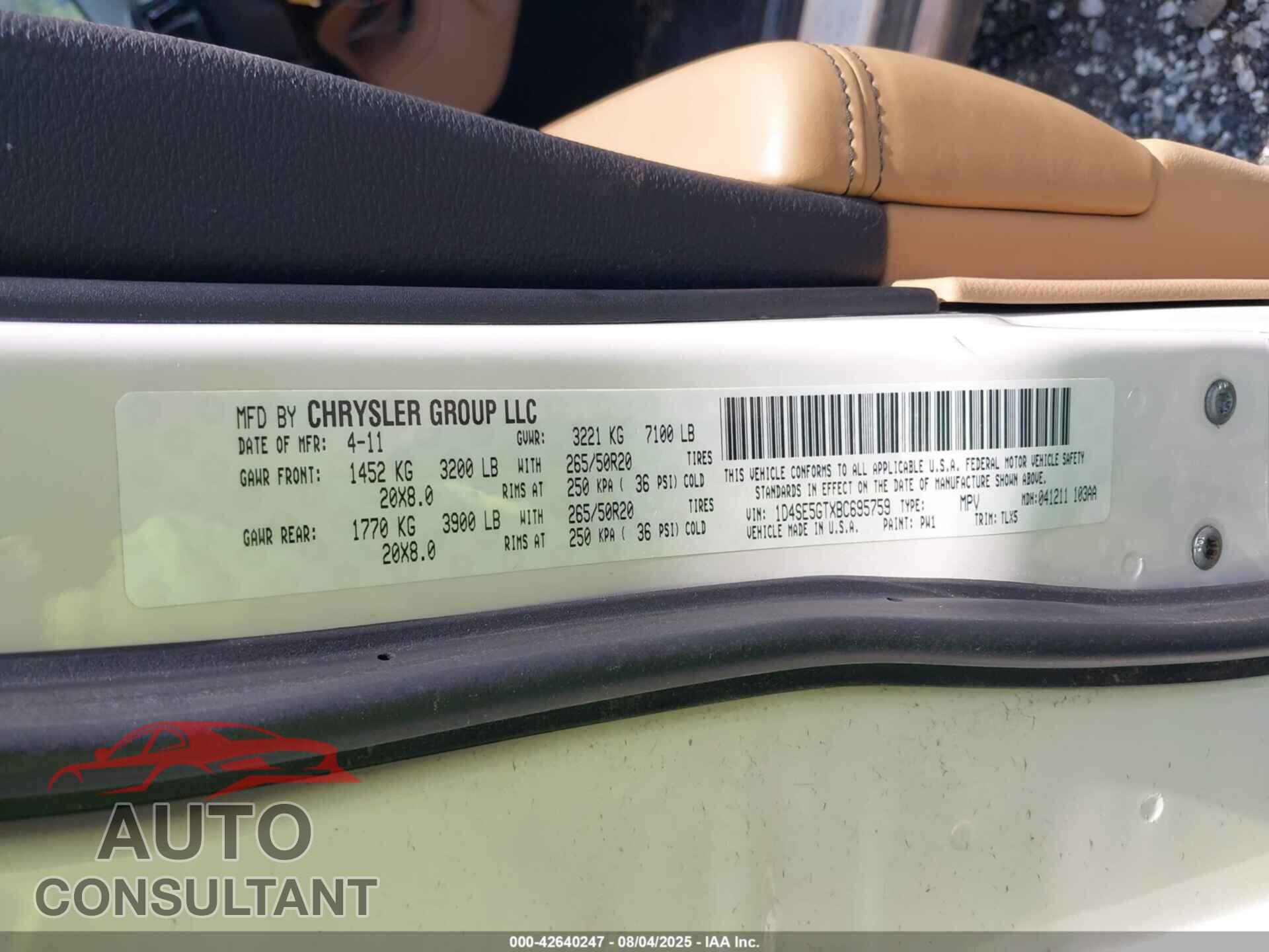 DODGE DURANGO 2011 - 1D4SE5GTXBC695759