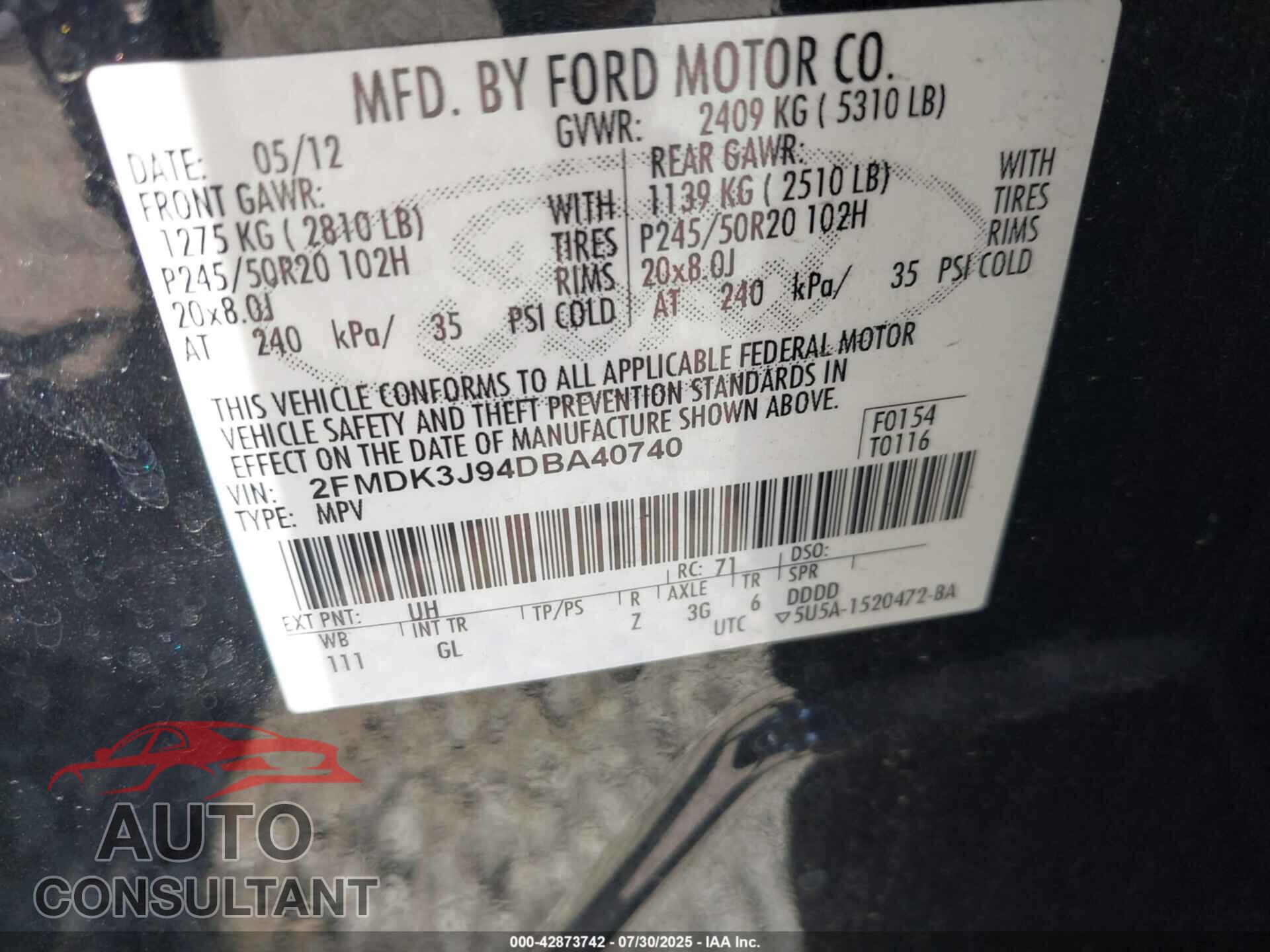 FORD EDGE 2013 - 2FMDK3J94DBA40740