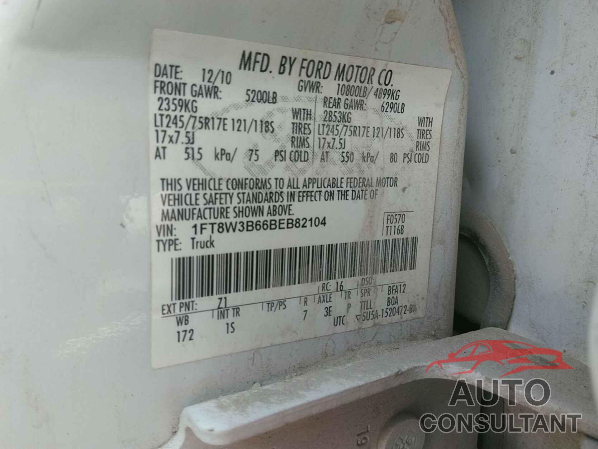 FORD F350 2011 - 1FT8W3B66BEB82104