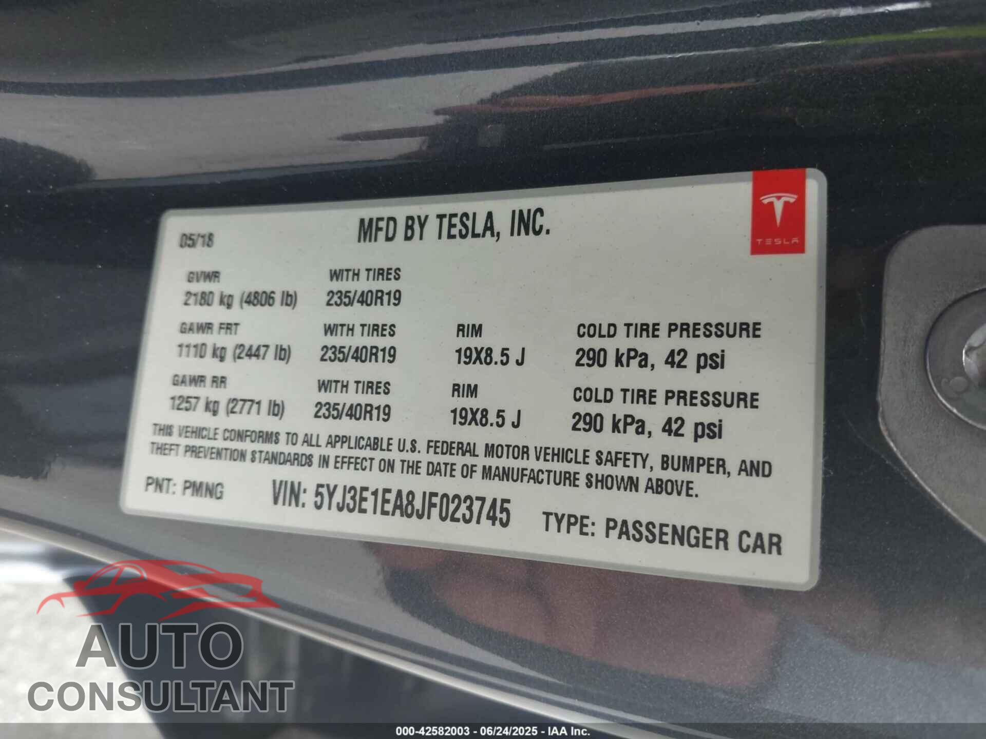 TESLA MODEL 3 2018 - 5YJ3E1EA8JF023745
