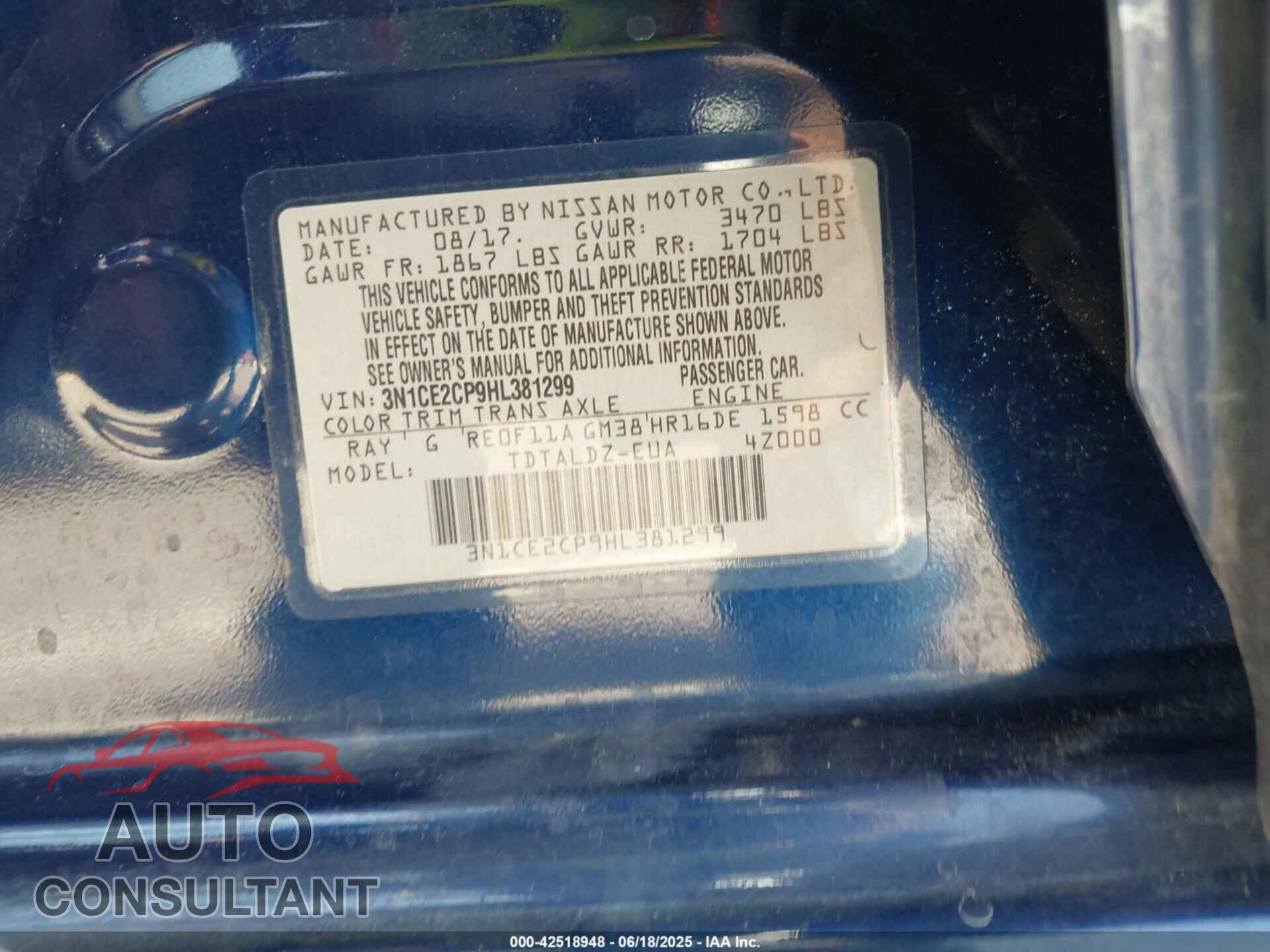 NISSAN VERSA NOTE 2017 - 3N1CE2CP9HL381299