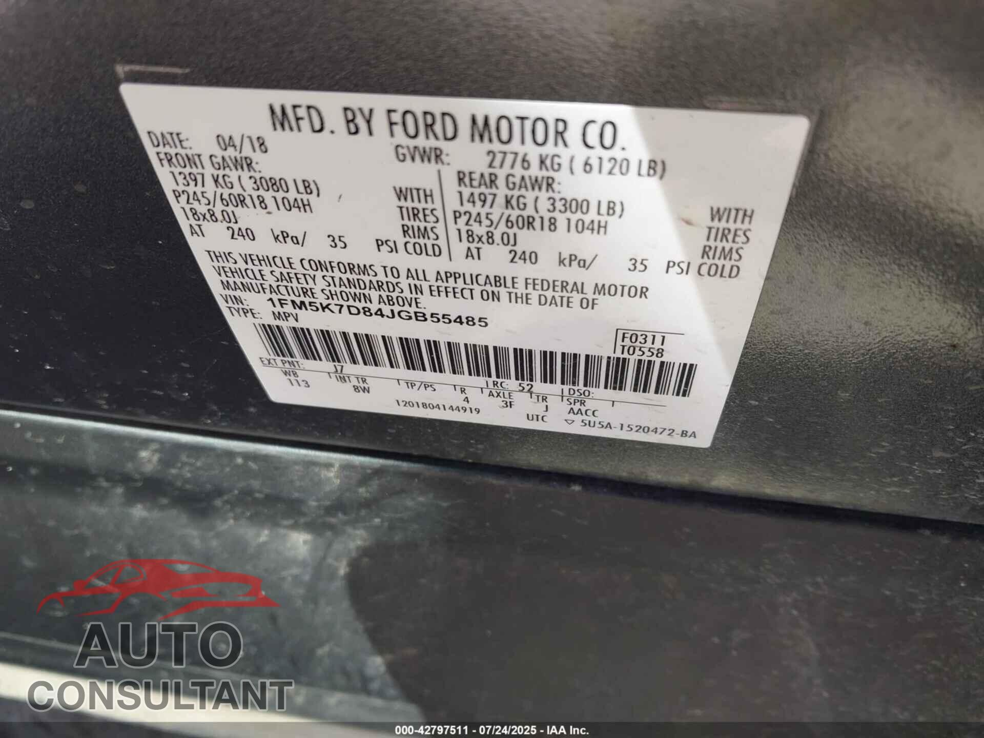FORD EXPLORER 2018 - 1FM5K7D84JGB55485