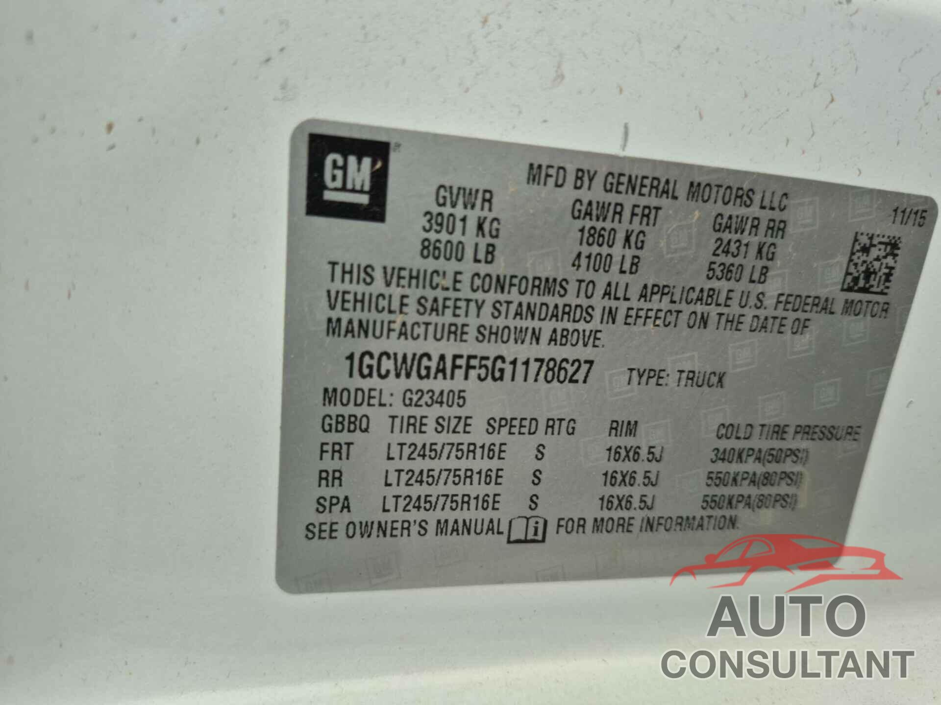 CHEVROLET EXPRESS G2500 2016 - 1GCWGAFF5G1178627