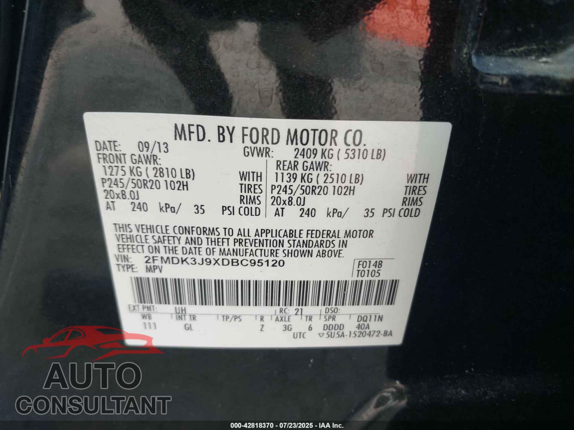 FORD EDGE 2013 - 2FMDK3J9XDBC95120