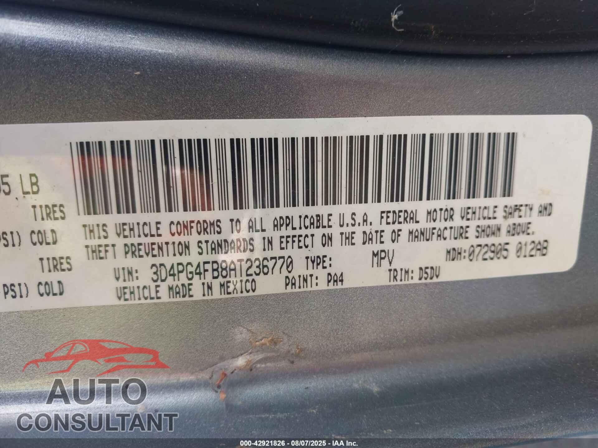 DODGE JOURNEY 2010 - 3D4PG4FB8AT236770