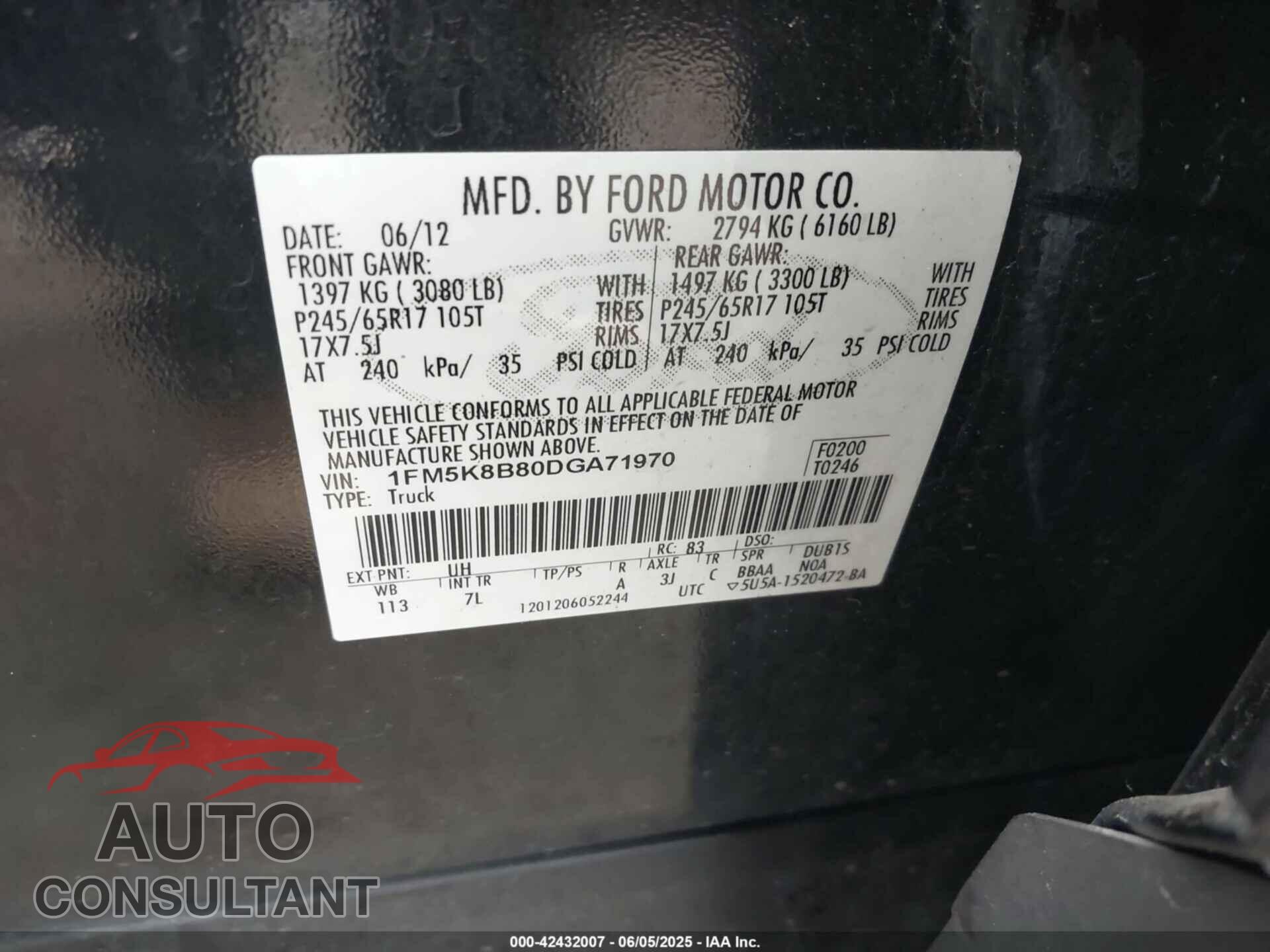 FORD EXPLORER 2013 - 1FM5K8B80DGA71970