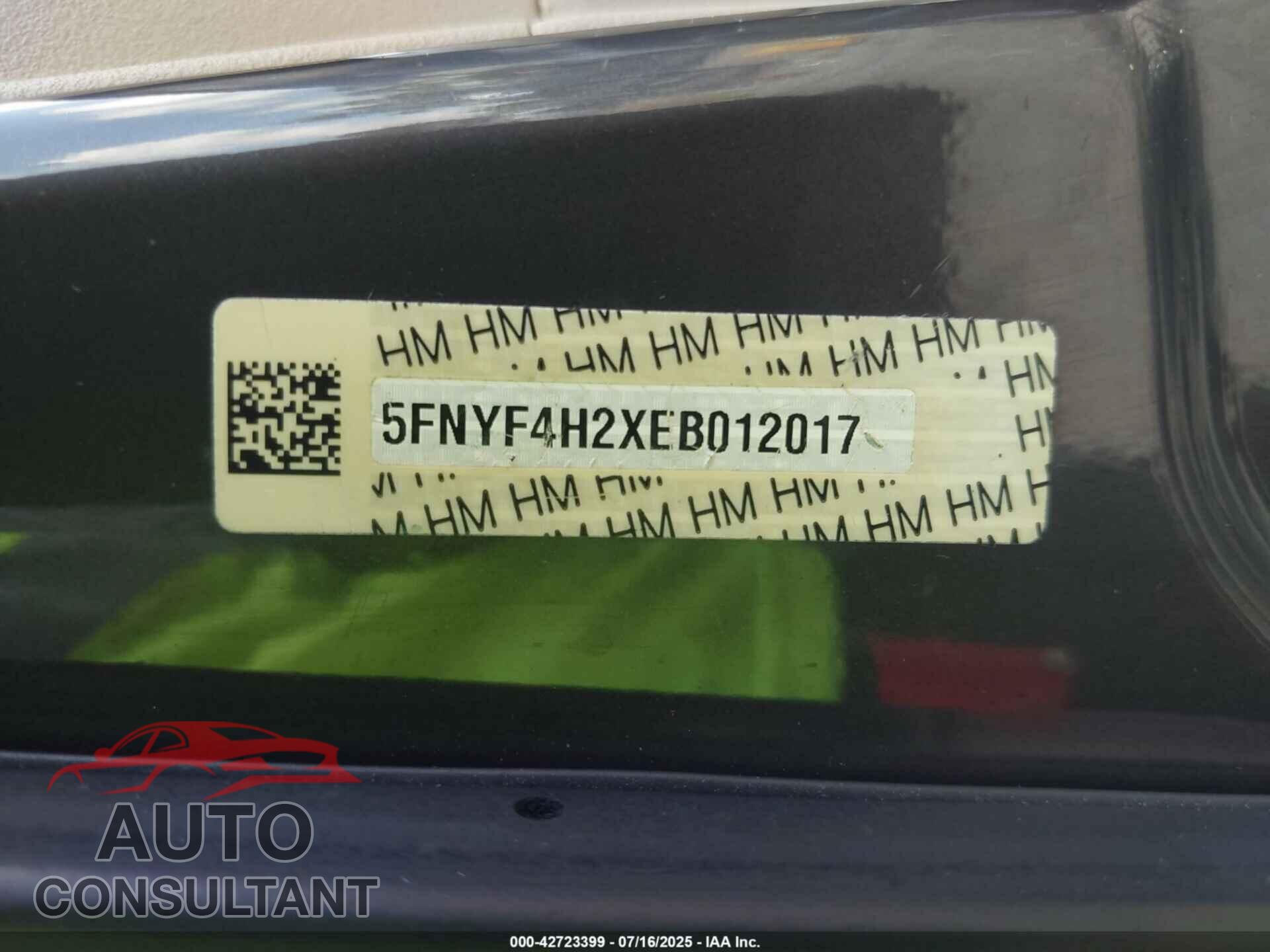 HONDA PILOT 2014 - 5FNYF4H2XEB012017