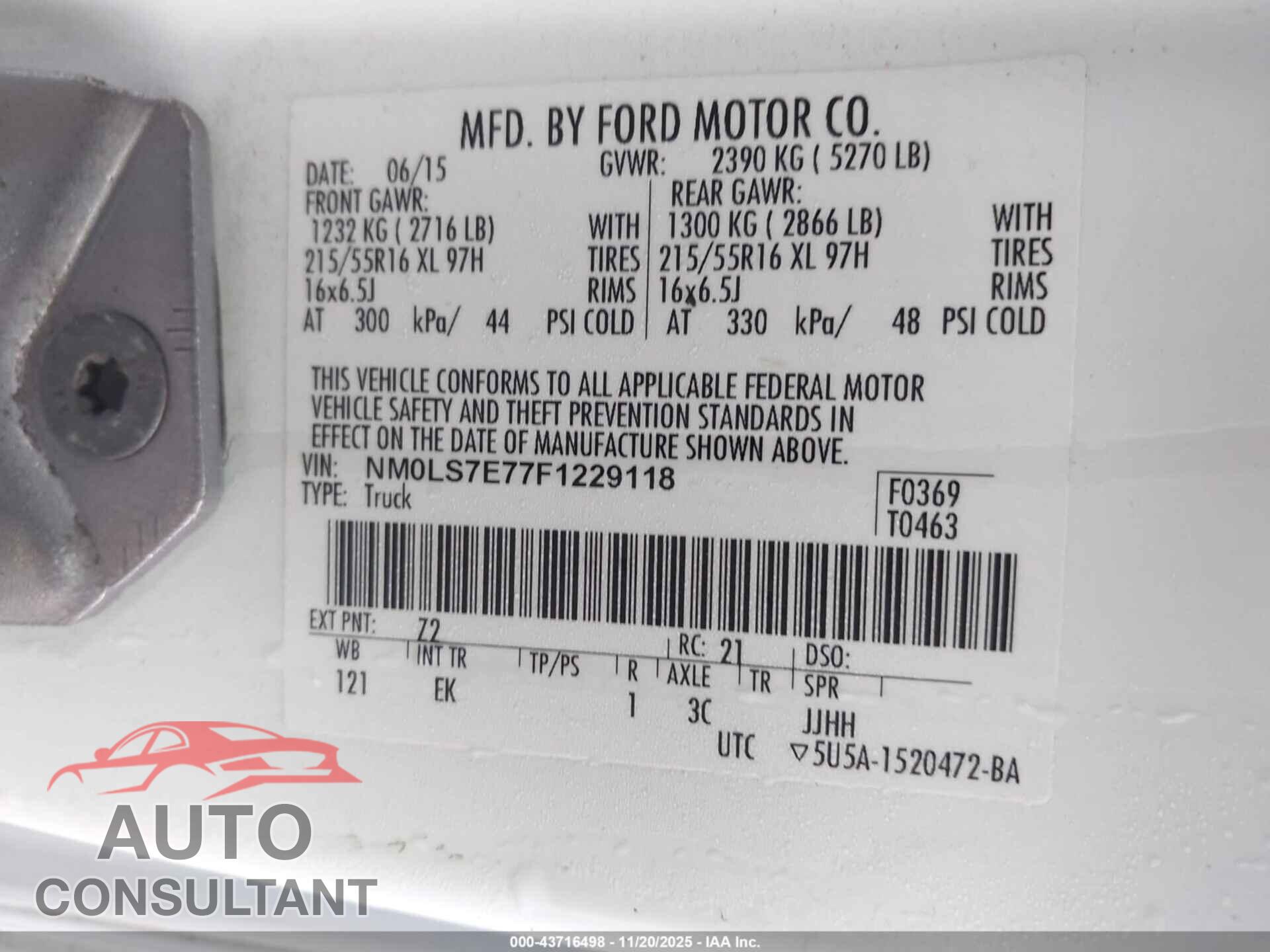 FORD TRANSIT CONNECT 2015 - NM0LS7E77F1229118