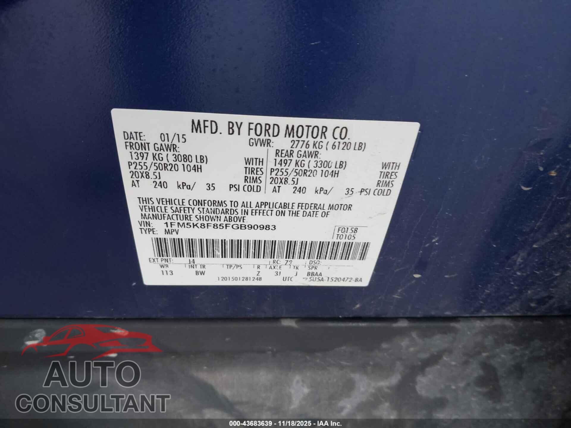 FORD EXPLORER 2015 - 1FM5K8F85FGB90983