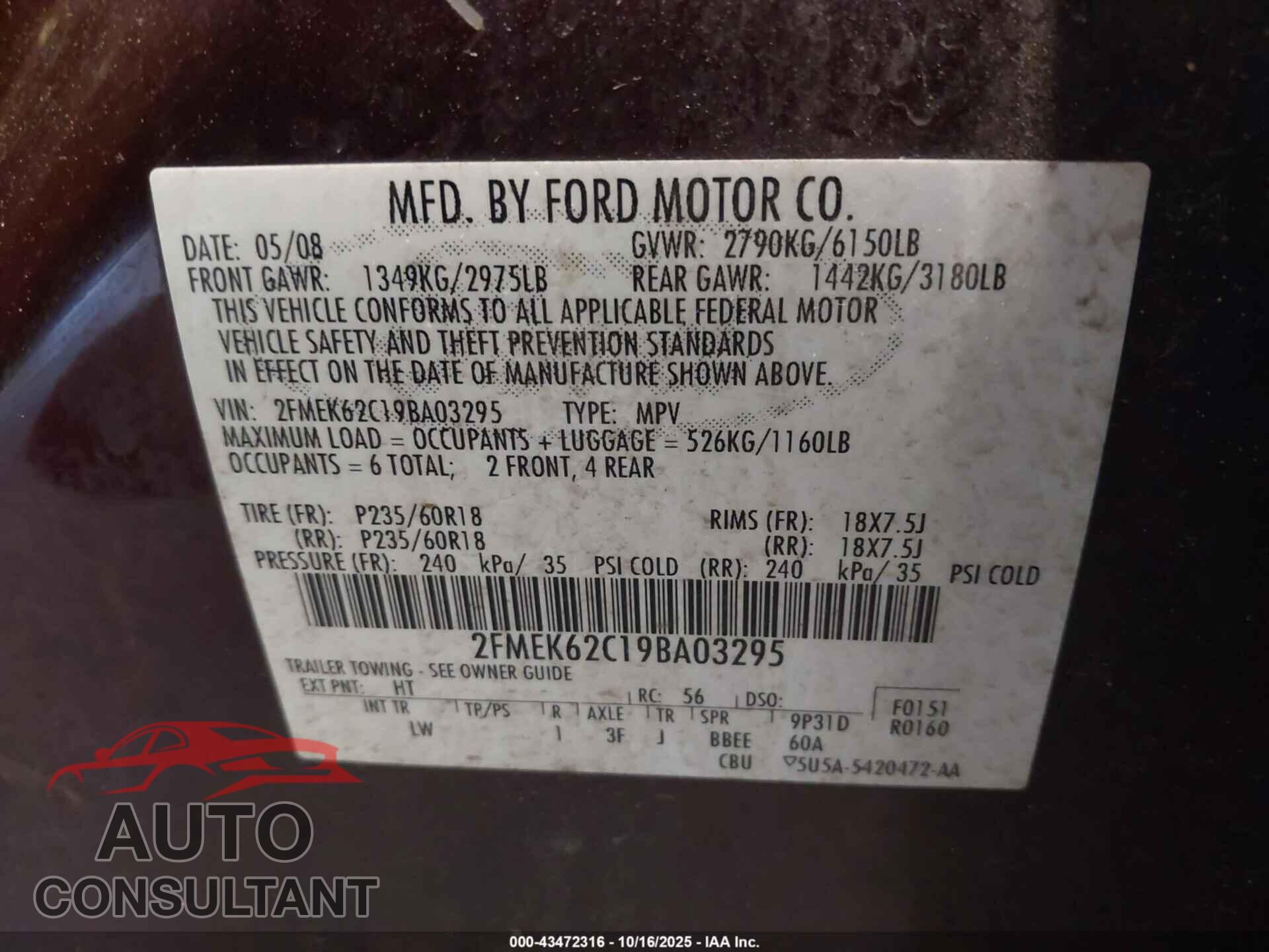 FORD FLEX 2009 - 2FMEK62C19BA03295