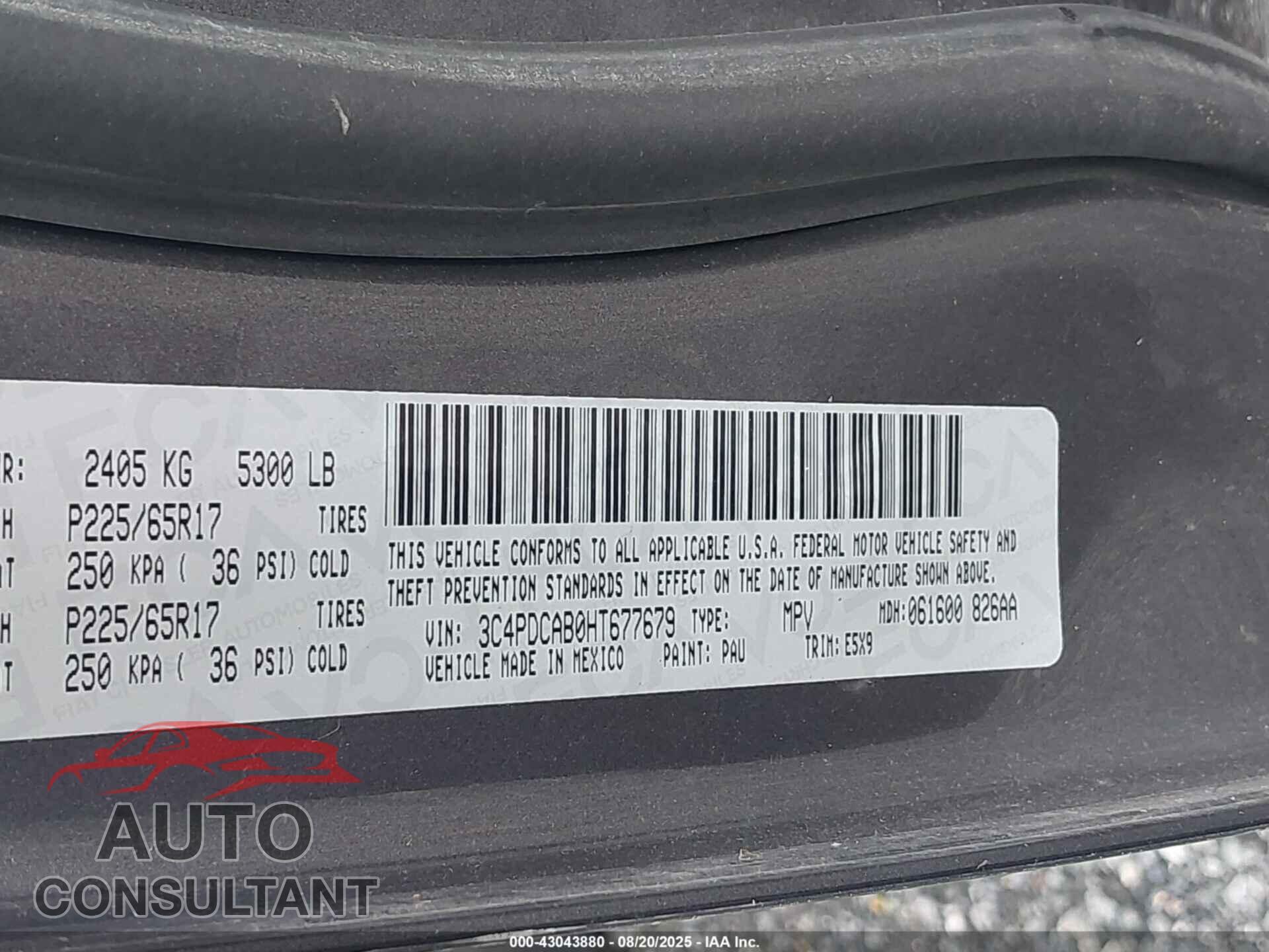 DODGE JOURNEY 2017 - 3C4PDCAB0HT677679