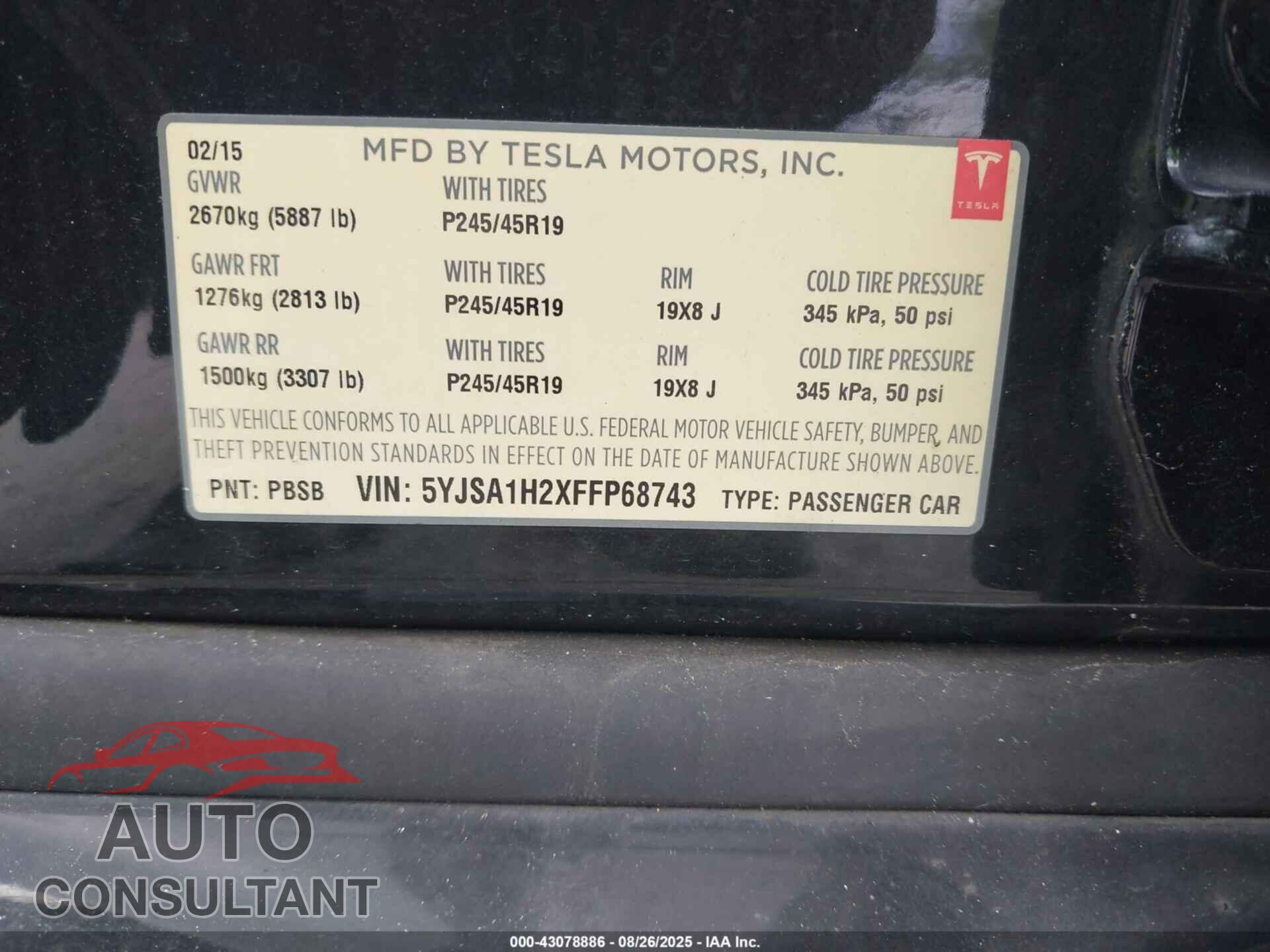 TESLA MODEL S 2015 - 5YJSA1H2XFFP68743