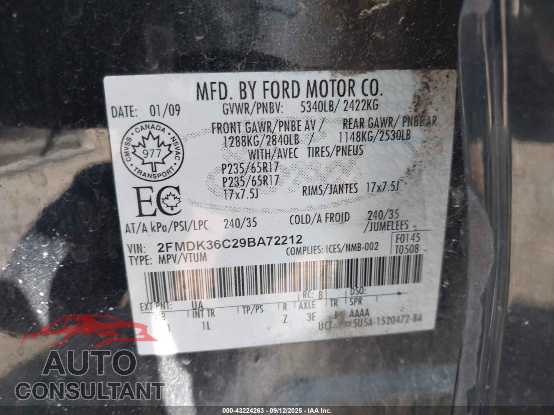 FORD EDGE 2009 - 2FMDK36C29BA72212