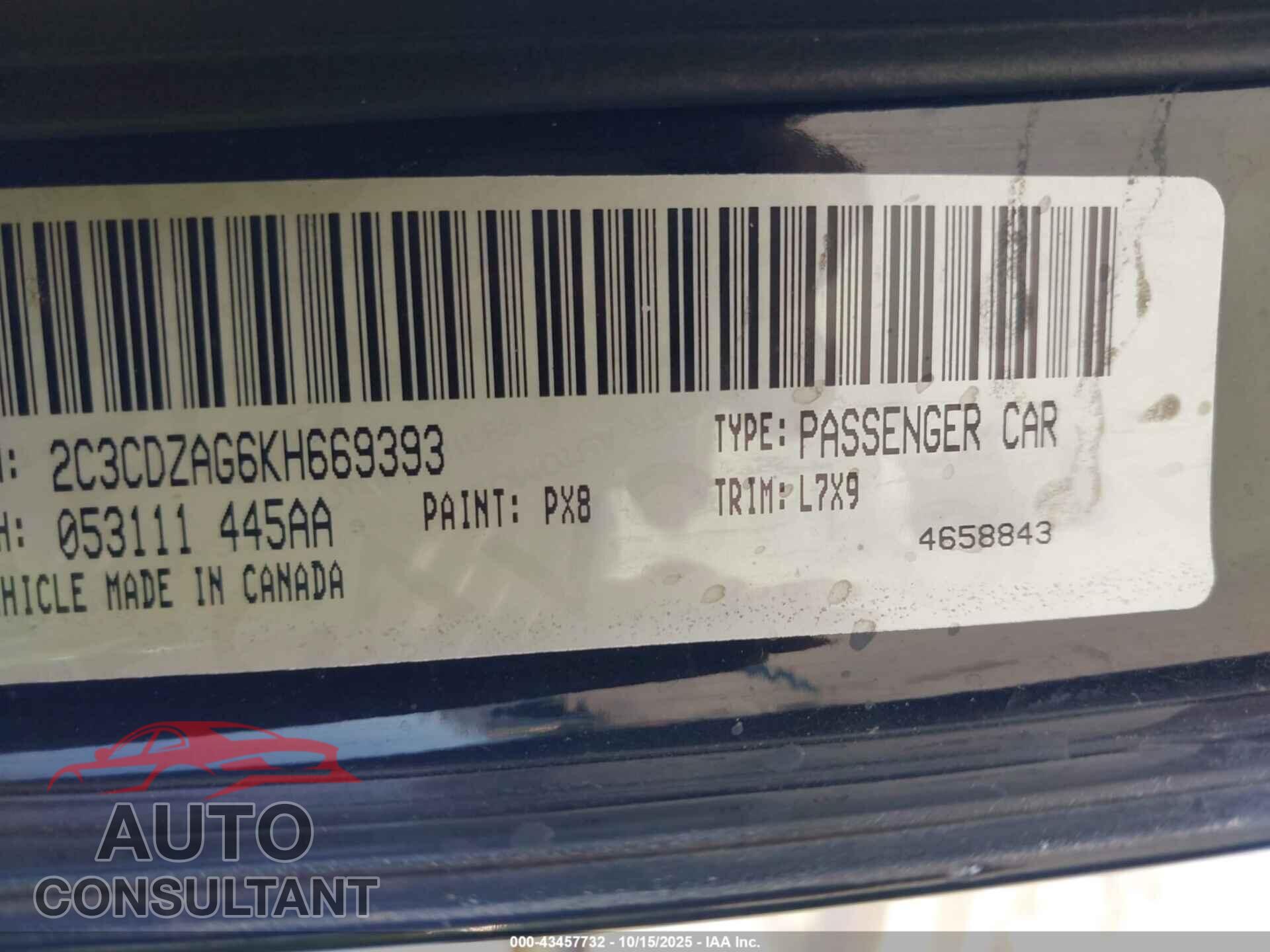 DODGE CHALLENGER 2019 - 2C3CDZAG6KH669393