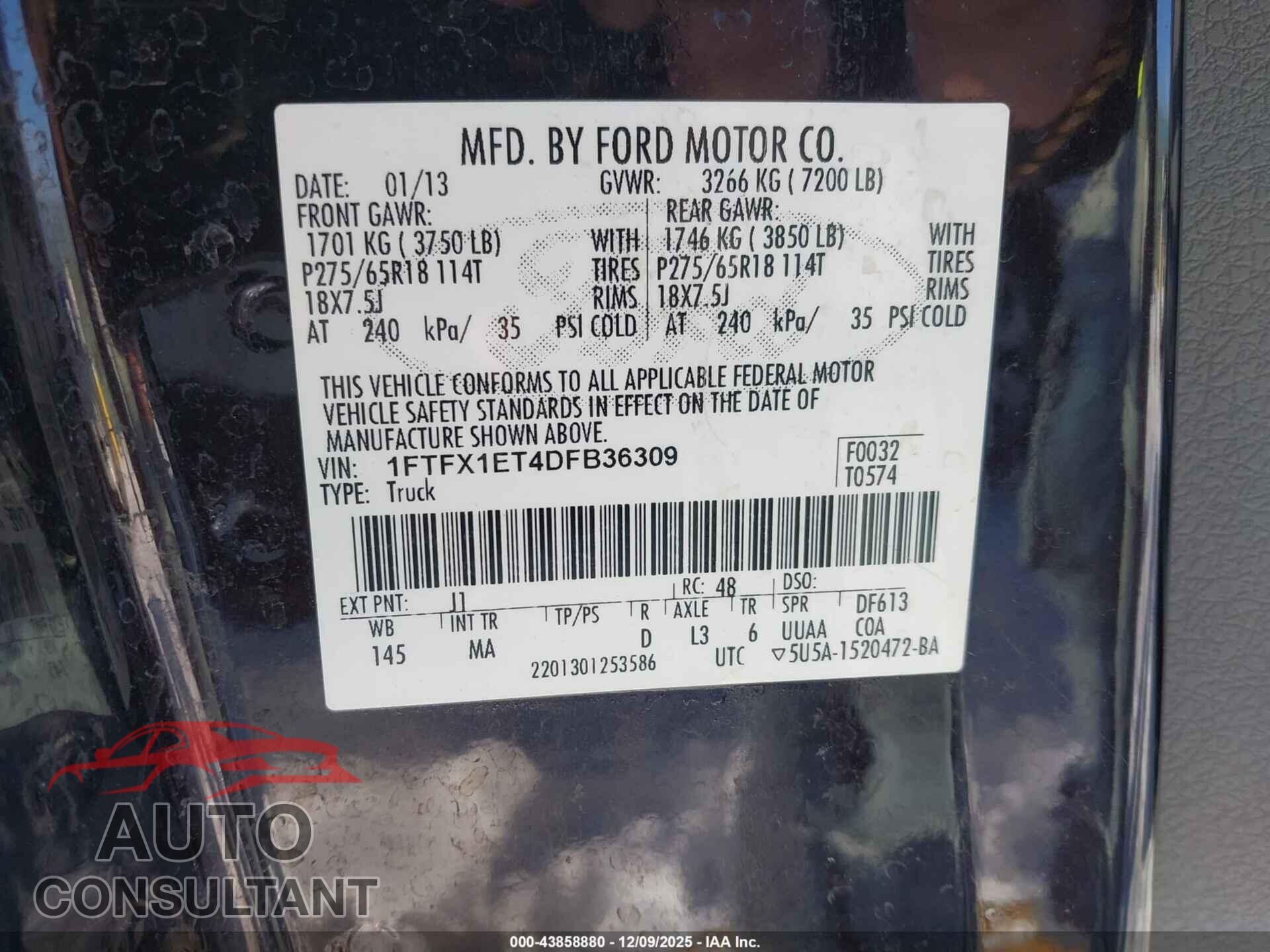 FORD F-150 2013 - 1FTFX1ET4DFB36309
