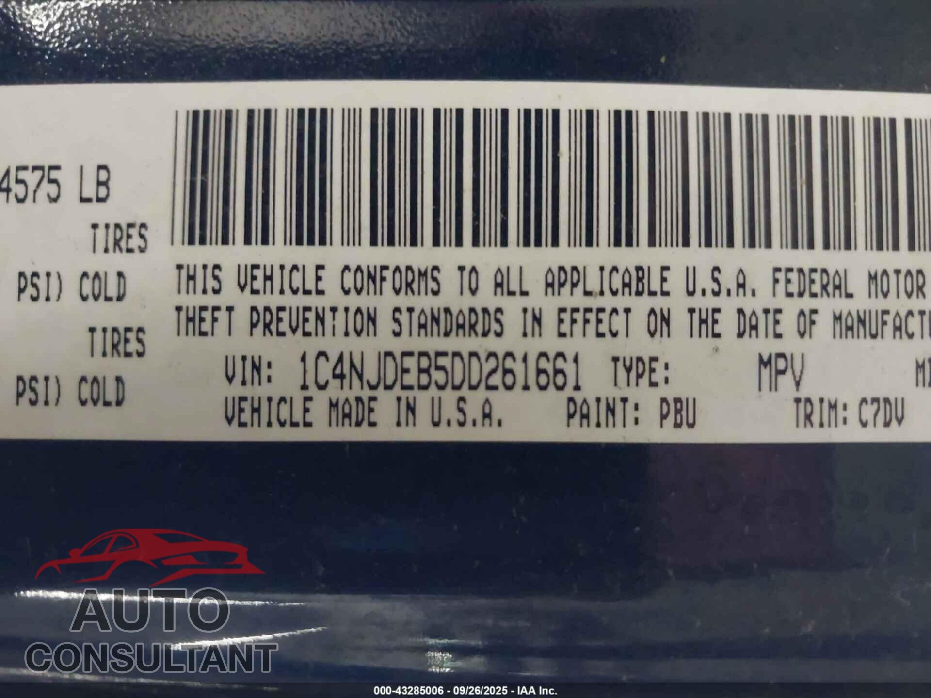JEEP COMPASS 2013 - 1C4NJDEB5DD261661