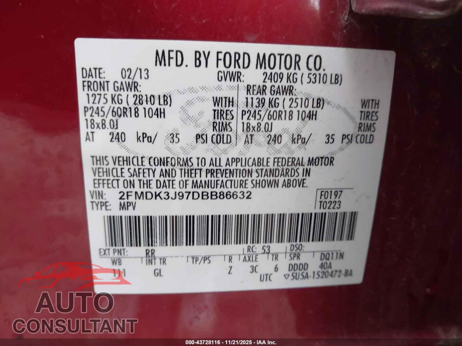 FORD EDGE 2013 - 2FMDK3J97DBB86632