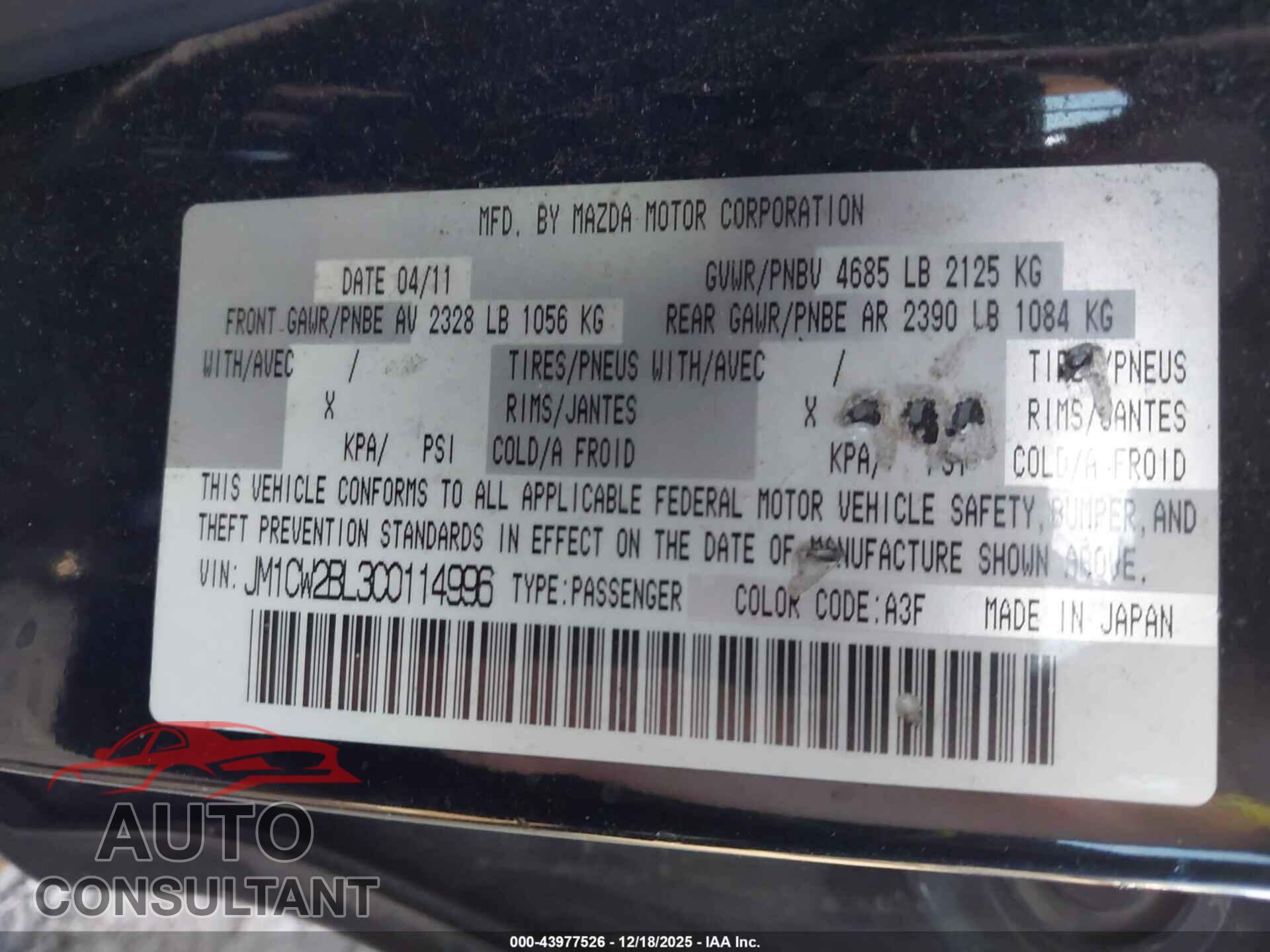 MAZDA MAZDA5 2012 - JM1CW2BL3C0114996