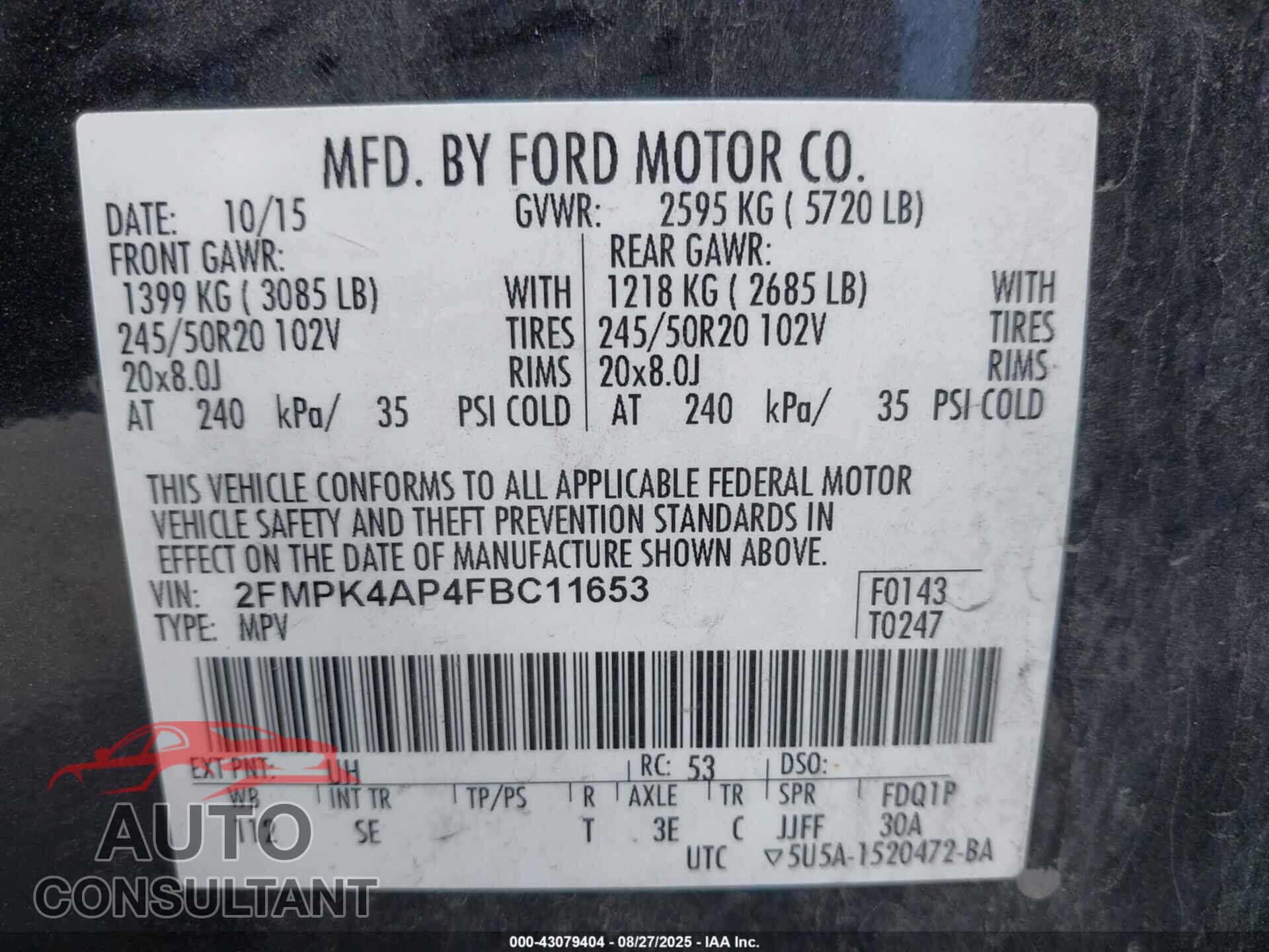 FORD EDGE 2015 - 2FMPK4AP4FBC11653
