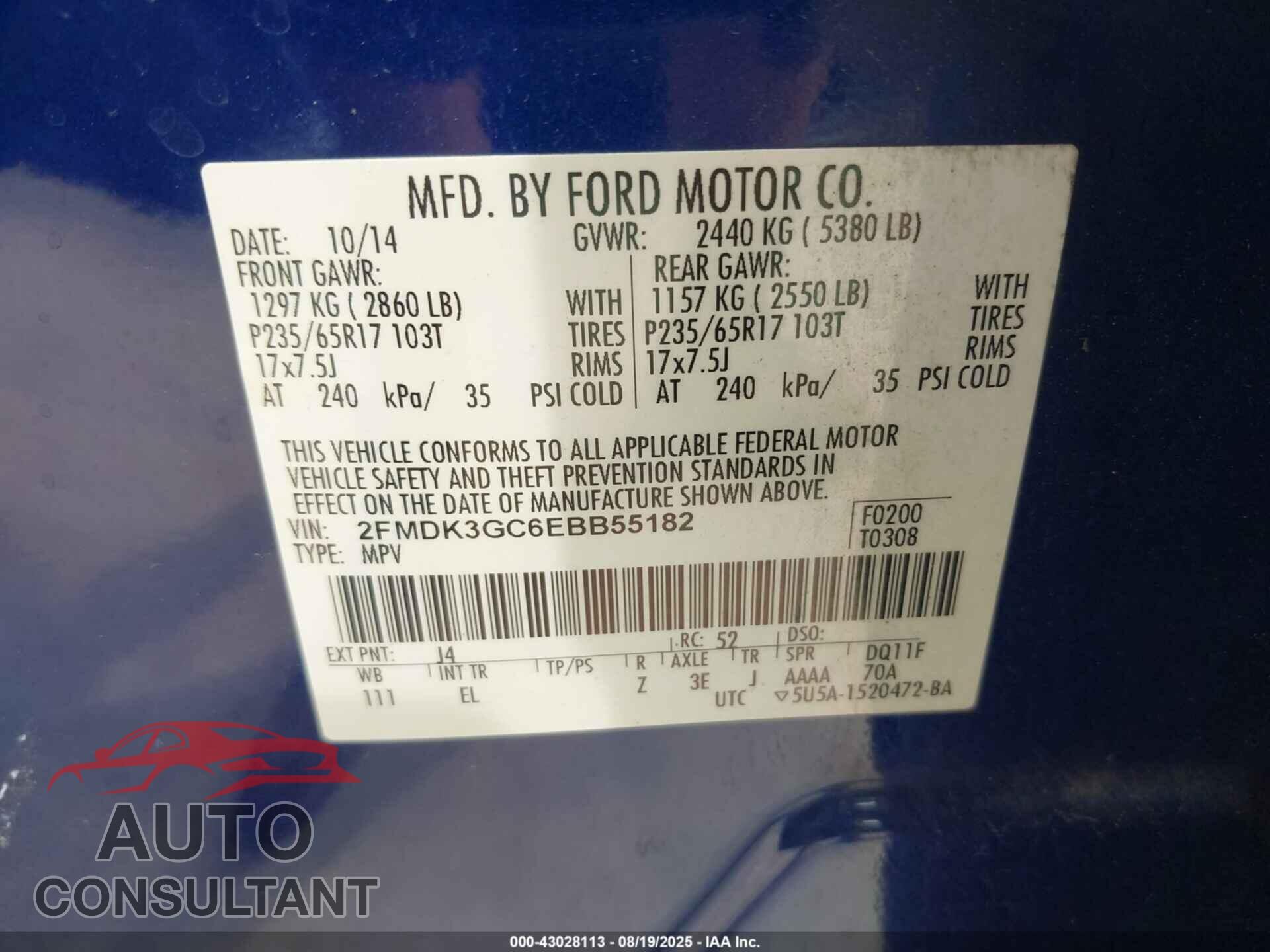FORD EDGE 2014 - 2FMDK3GC6EBB55182