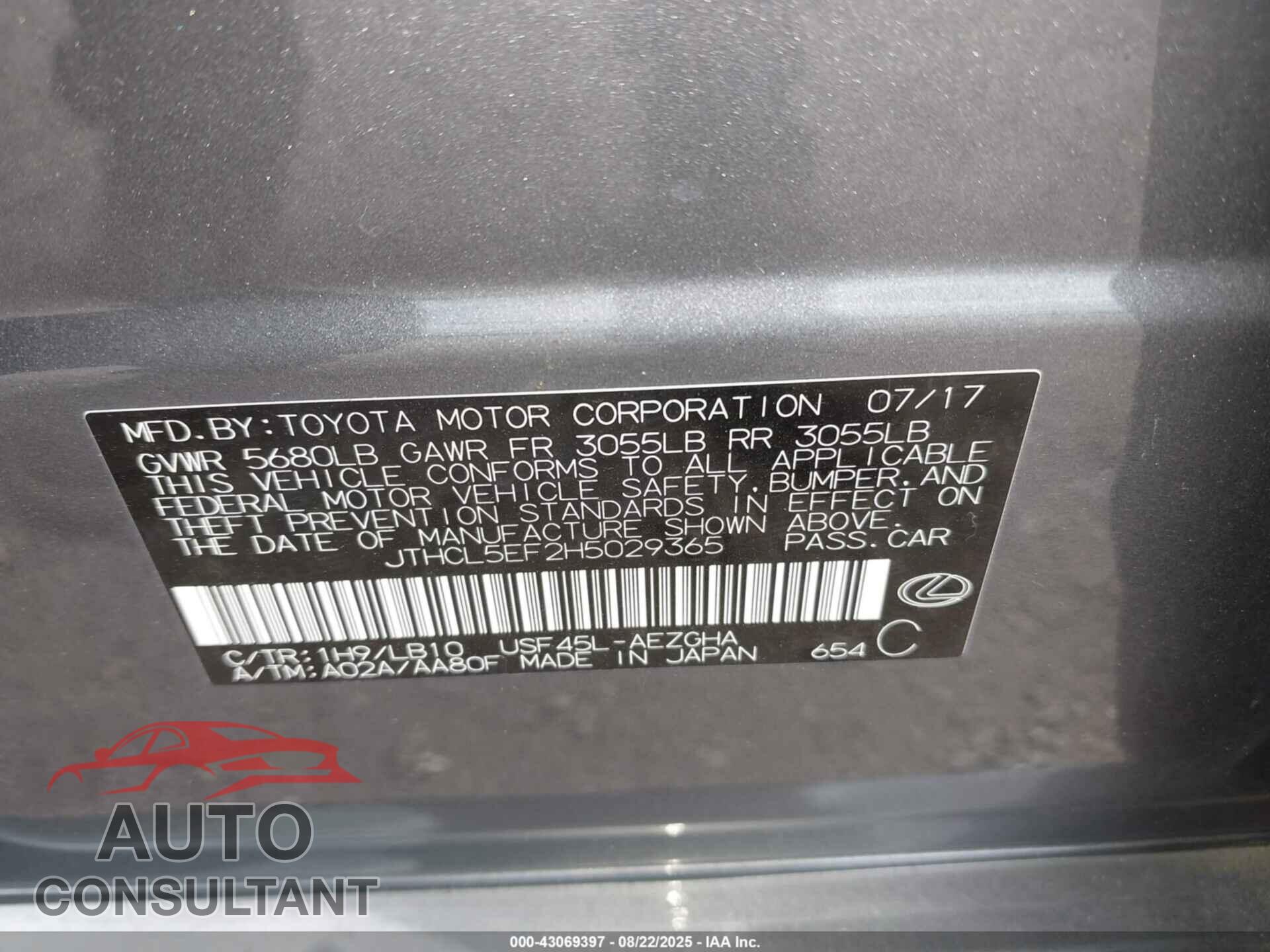 LEXUS LS 460 2017 - JTHCL5EF2H5029365