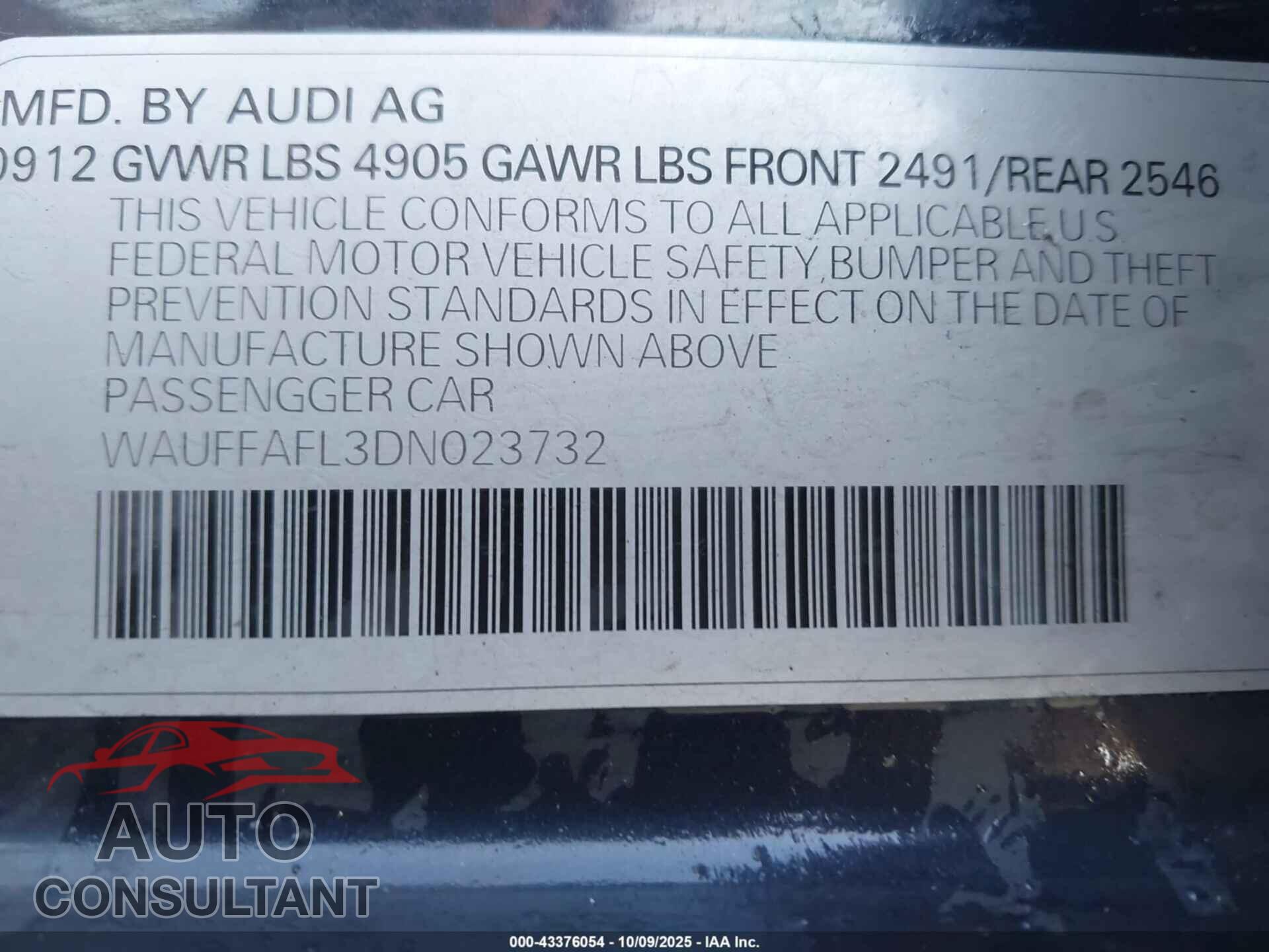AUDI A4 2013 - WAUFFAFL3DN023732