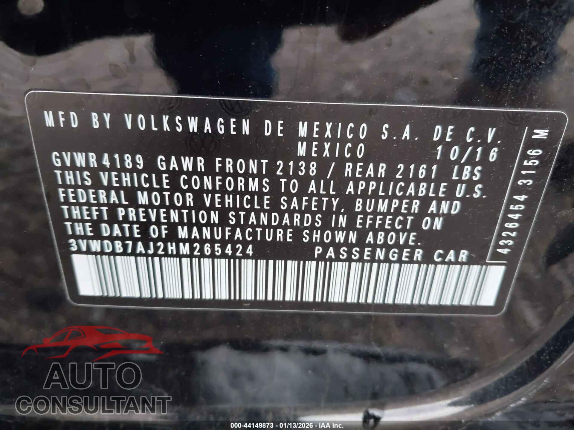 VOLKSWAGEN JETTA 2017 - 3VWDB7AJ2HM265424