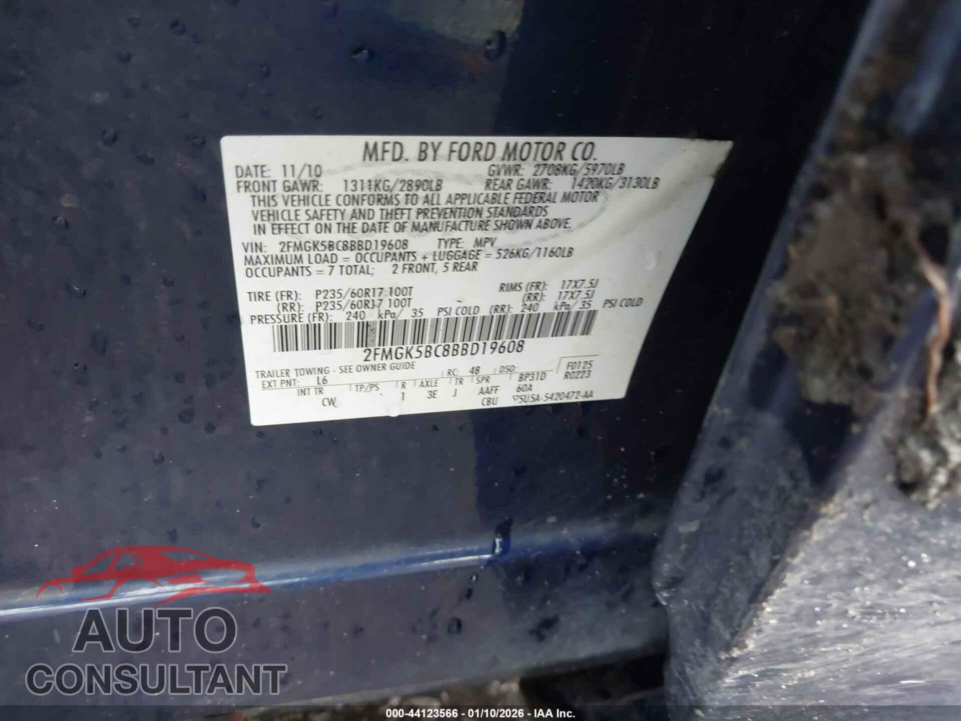 FORD FLEX 2011 - 2FMGK5BC8BBD19608