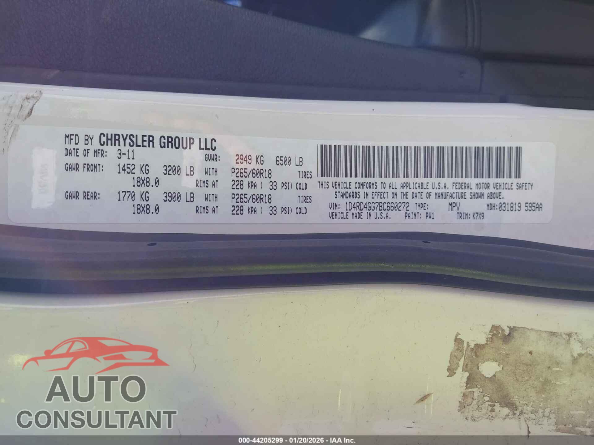 DODGE DURANGO 2011 - 1D4RD4GG7BC660272