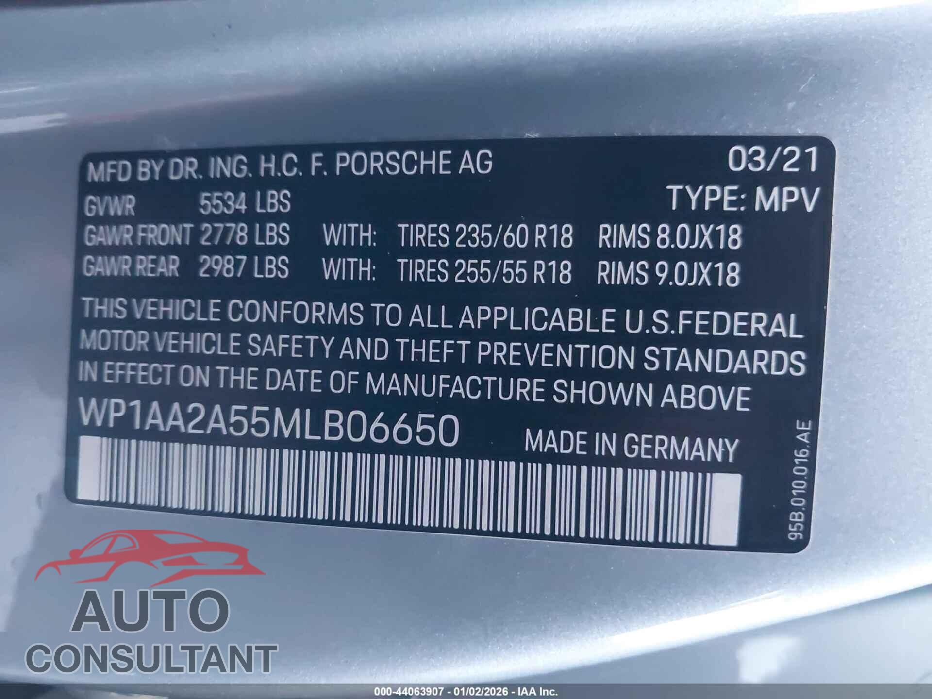 PORSCHE MACAN 2021 - WP1AA2A55MLB06650