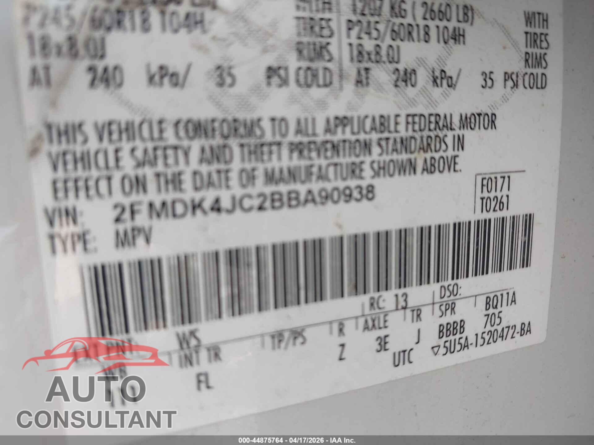 FORD EDGE 2011 - 2FMDK4JC2BBA90938