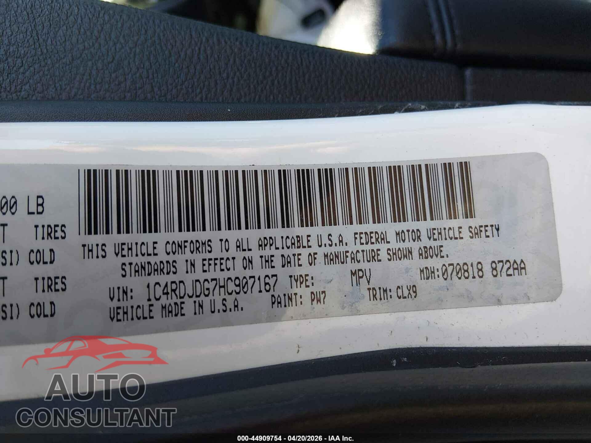 DODGE DURANGO 2017 - 1C4RDJDG7HC907167