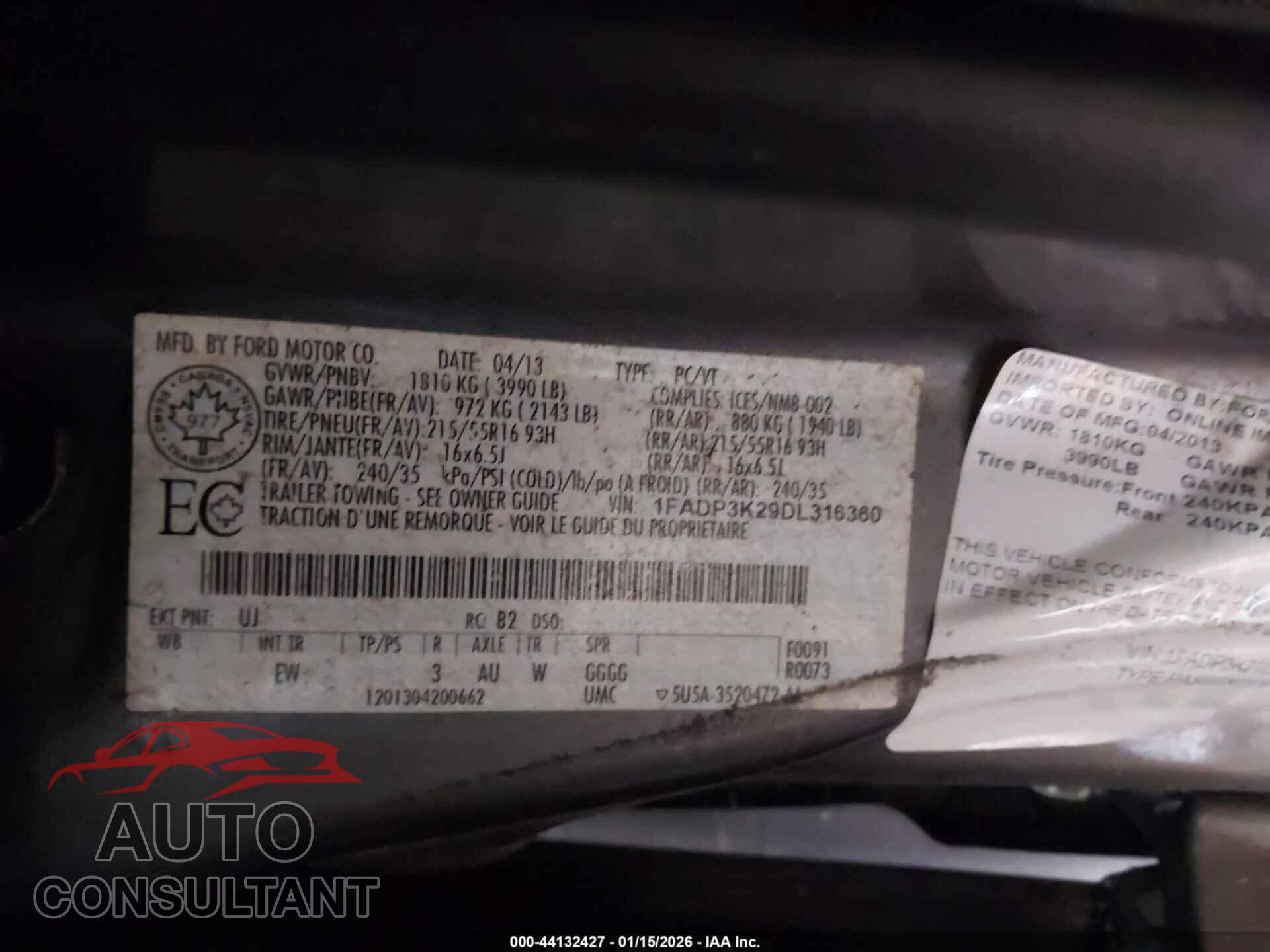 FORD FOCUS 2013 - 1FADP3K29DL316360