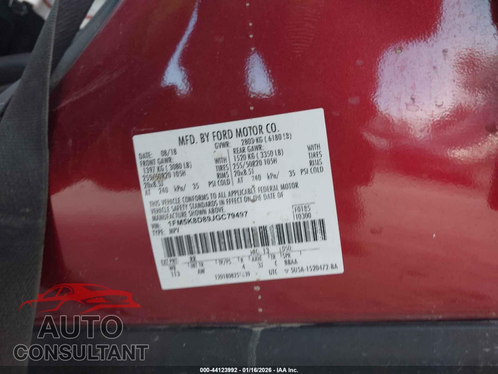 FORD EXPLORER 2018 - 1FM5K8D89JGC79497