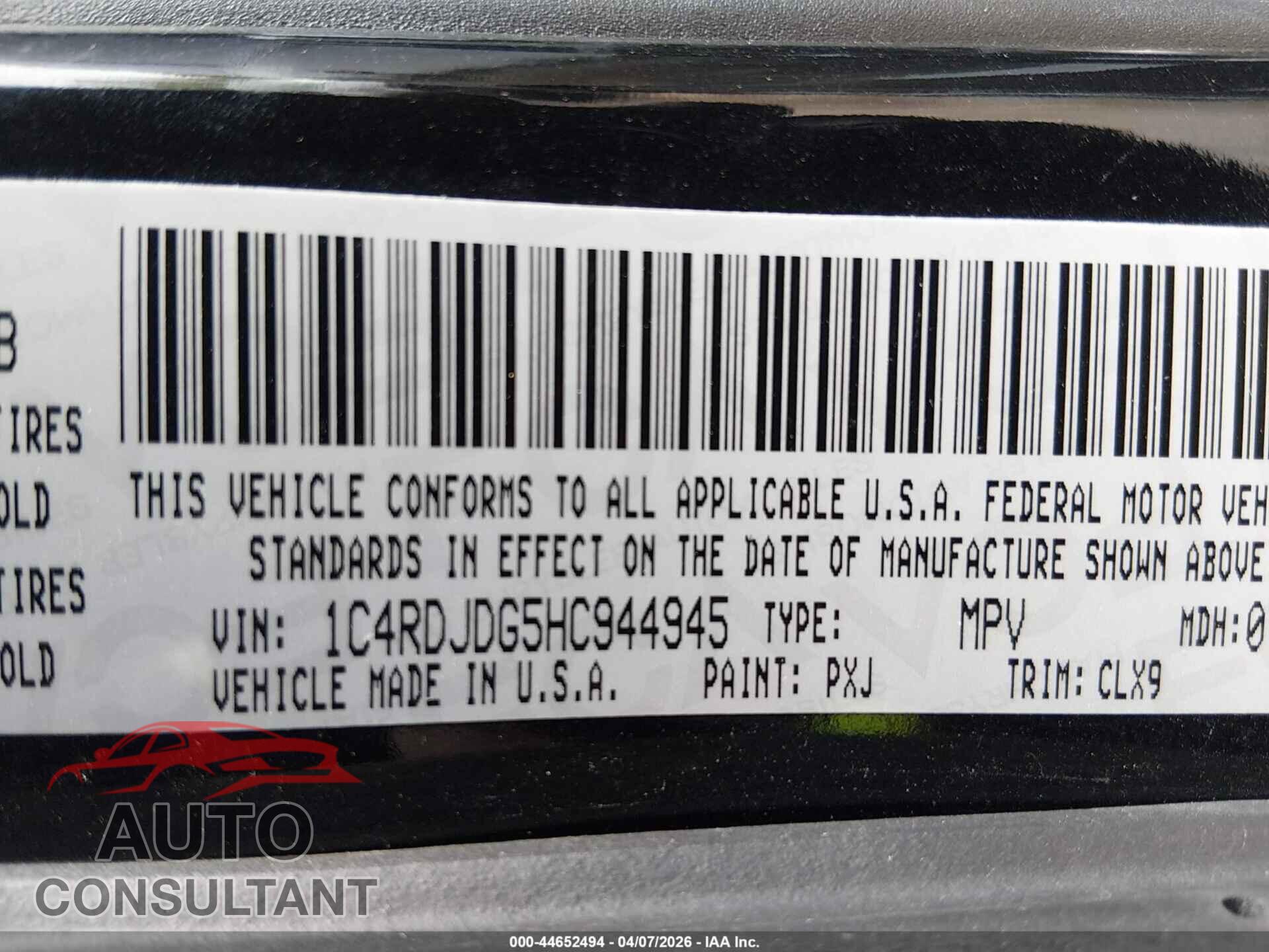 DODGE DURANGO 2017 - 1C4RDJDG5HC944945