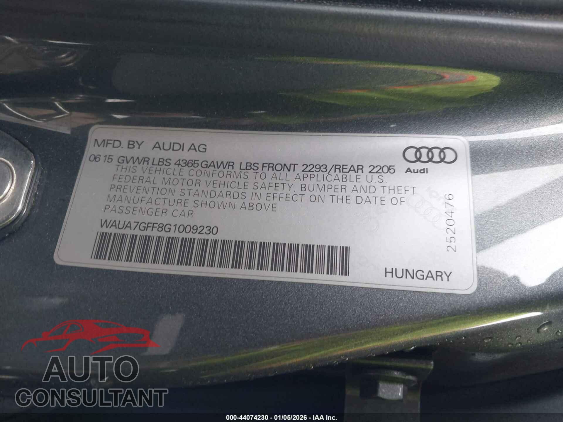 AUDI A3 2016 - WAUA7GFF8G1009230