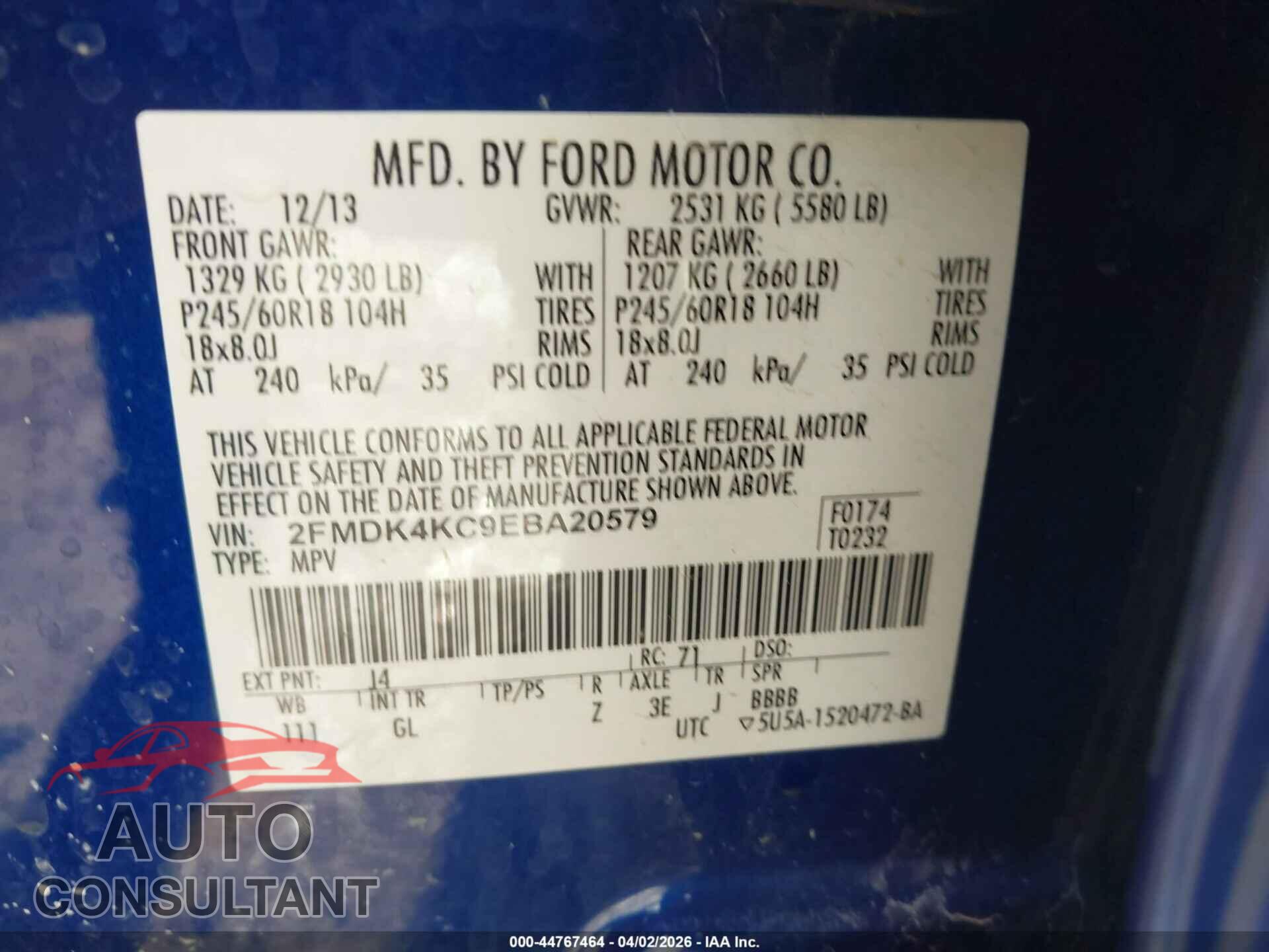 FORD EDGE 2014 - 2FMDK4KC9EBA20579