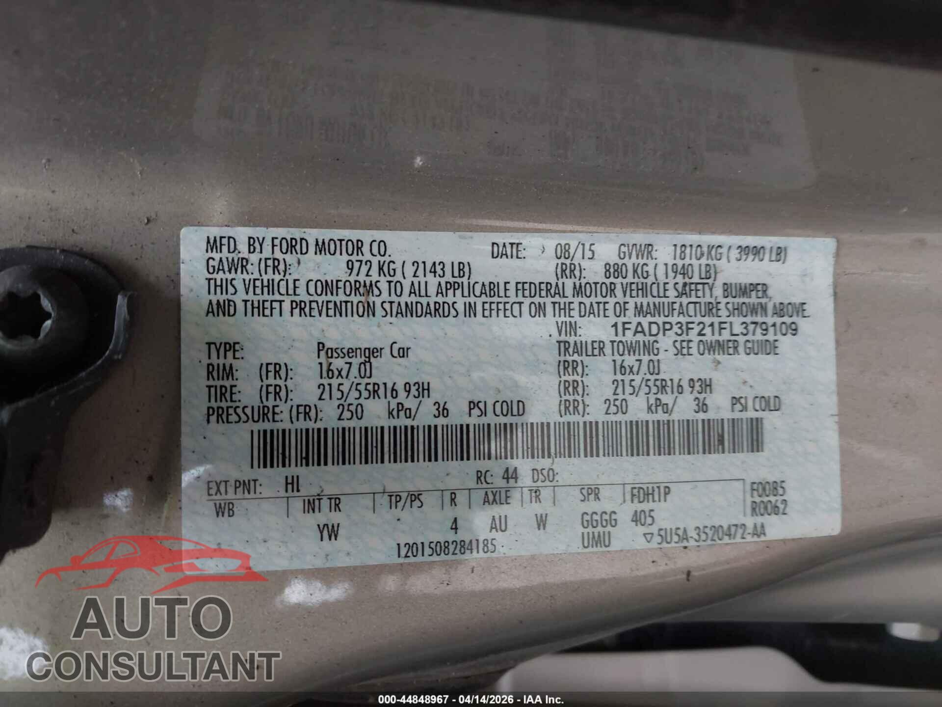 FORD FOCUS 2015 - 1FADP3F21FL379109