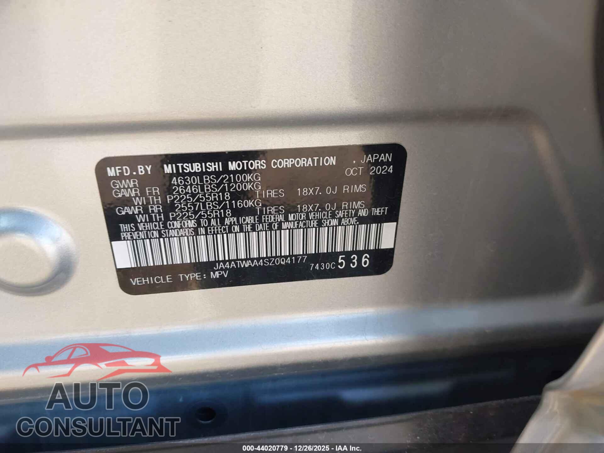 MITSUBISHI ECLIPSE CROSS 2025 - JA4ATWAA4SZ004177