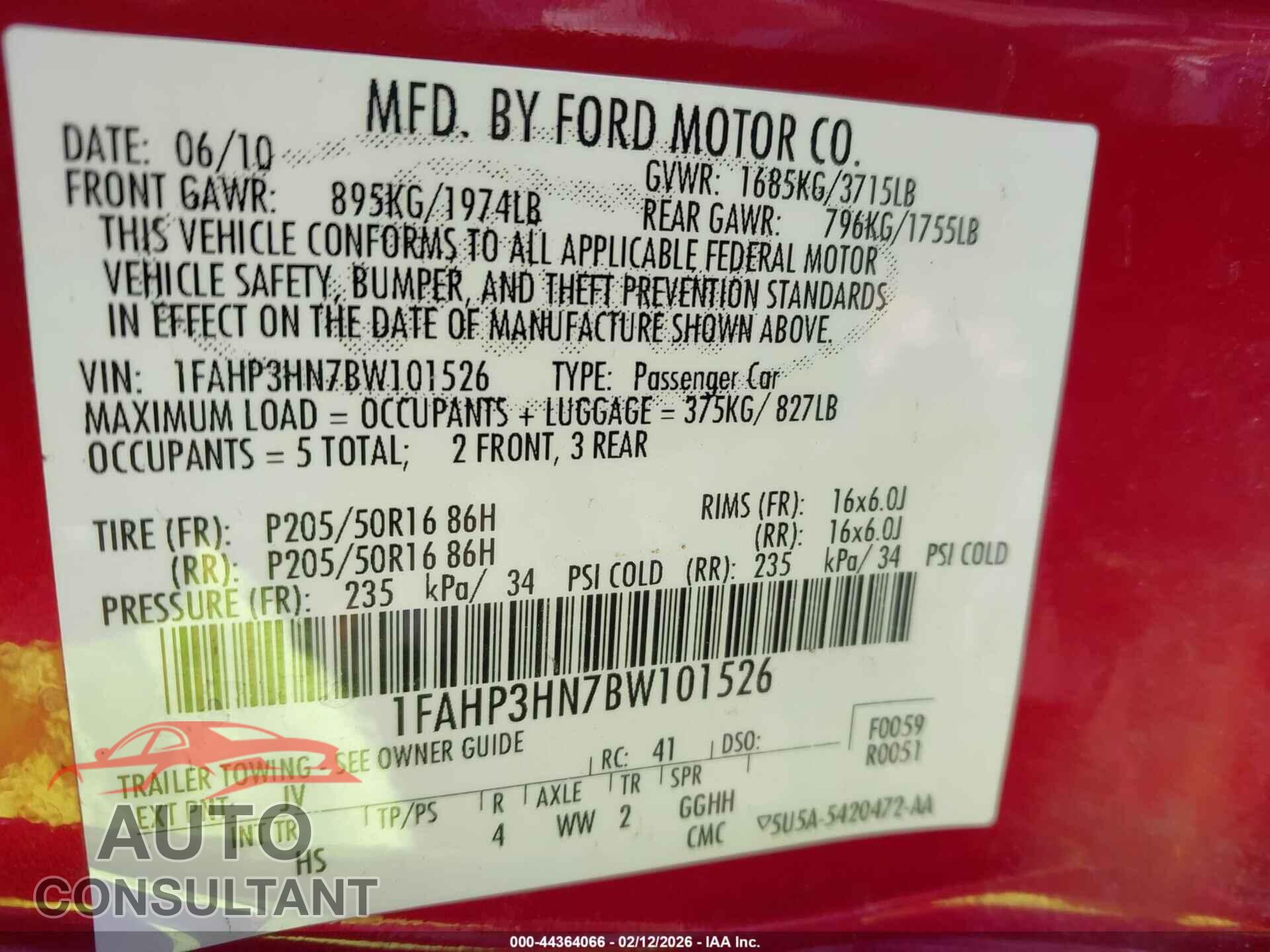 FORD FOCUS 2011 - 1FAHP3HN7BW101526